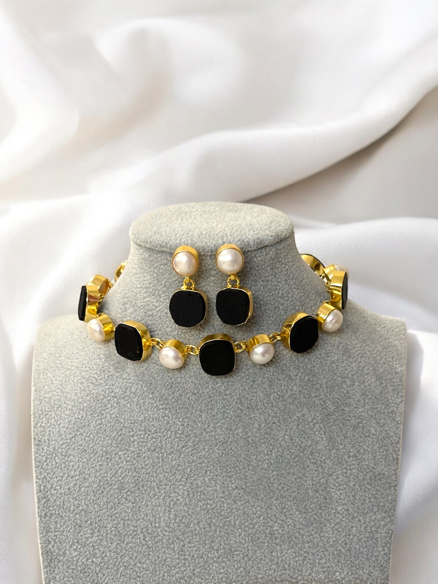 Seven Whispers Stone and Pearl Necklace Set with Earrings