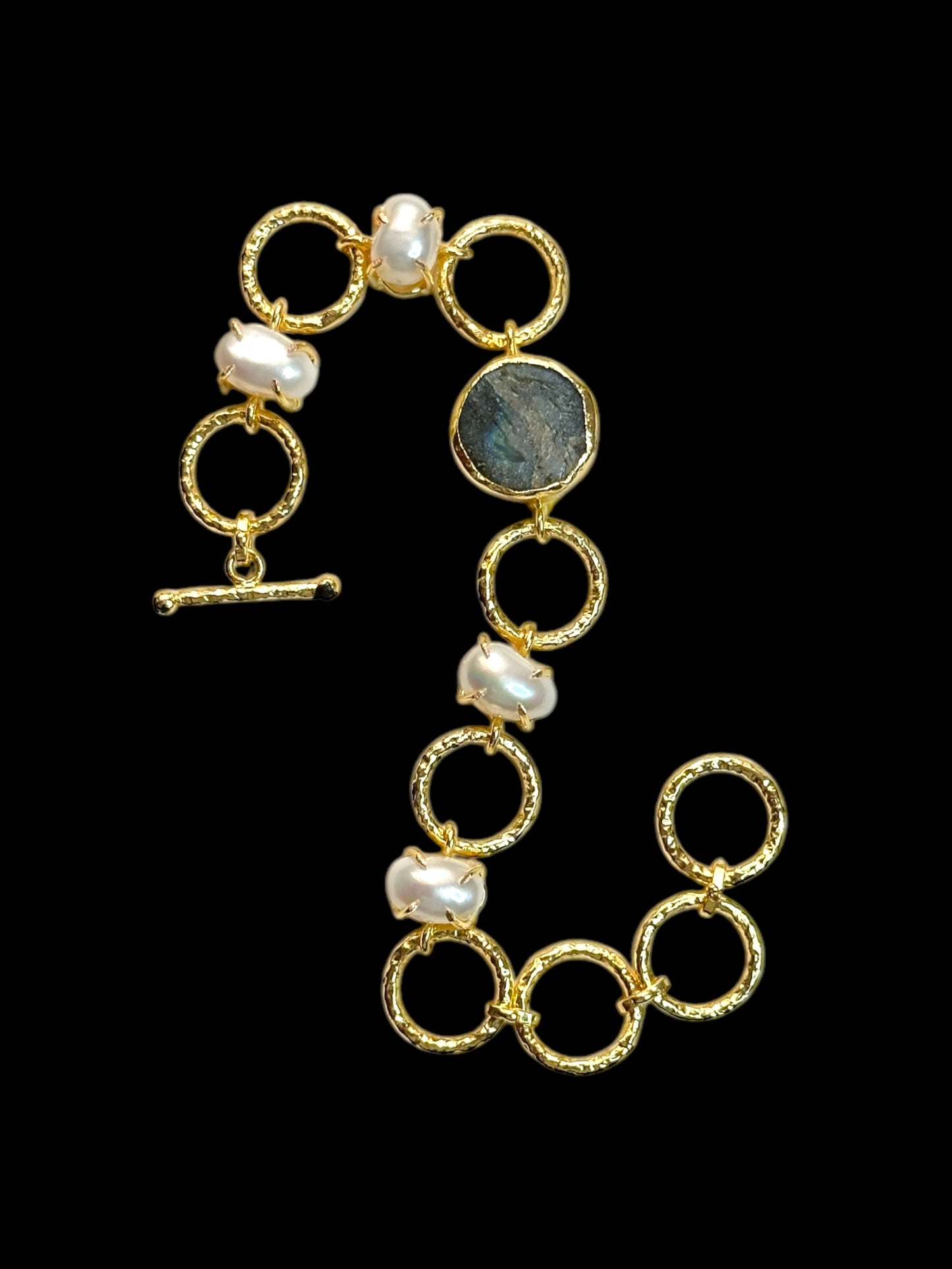 Real Pearls and Stone Monica Brass Bracelet