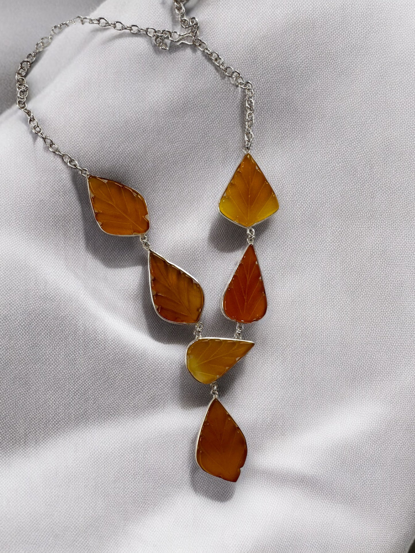 Red Onyx Leaf Carving Necklace