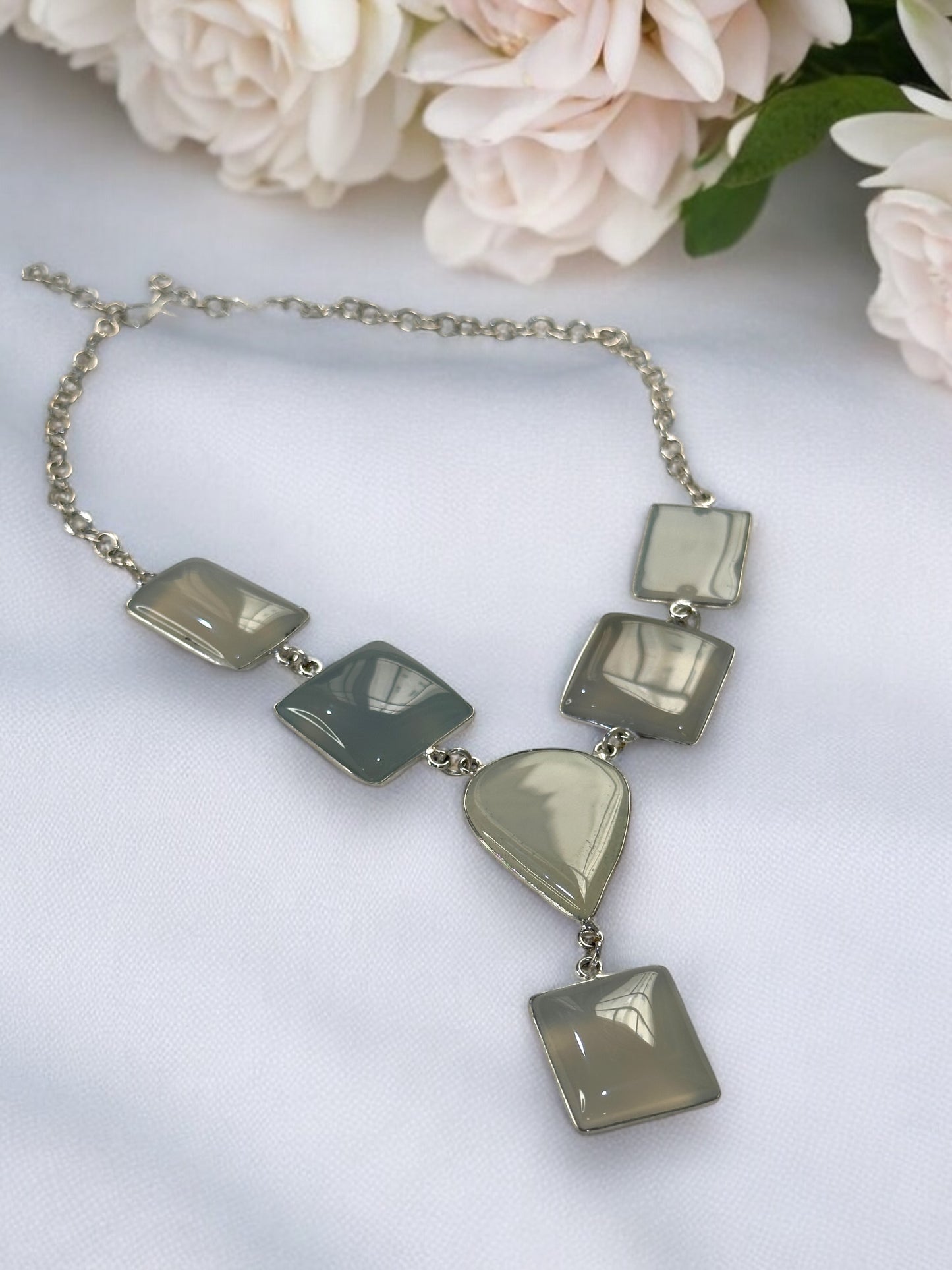 White Chalcedony Smooth Boho Necklace