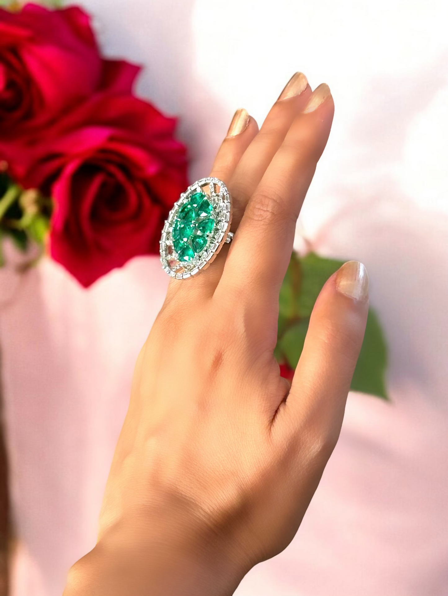 CZ Oval Alia Cocktail Adjustable Ring