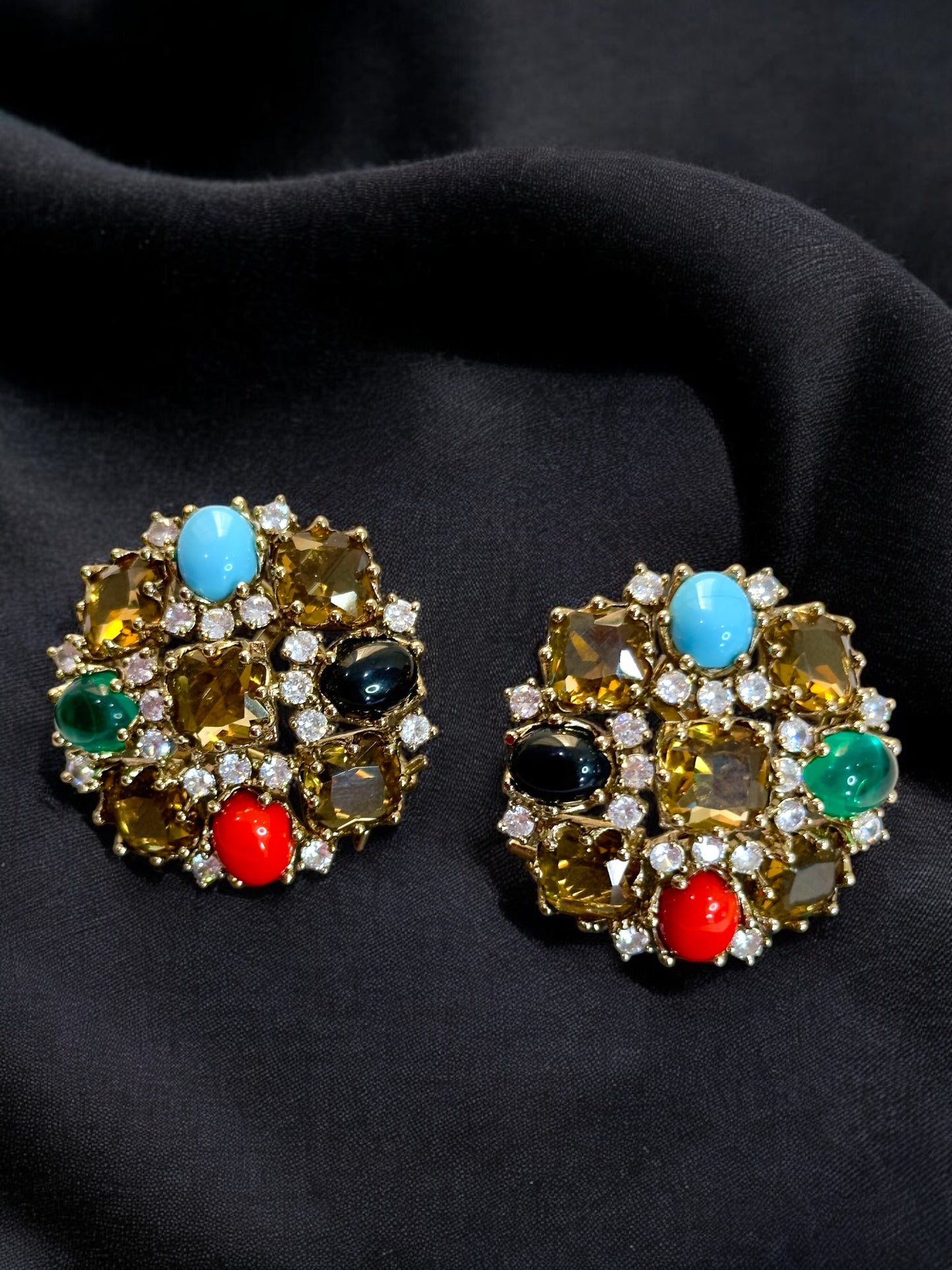 Brown with Semi Precious Stone Oversized Studs