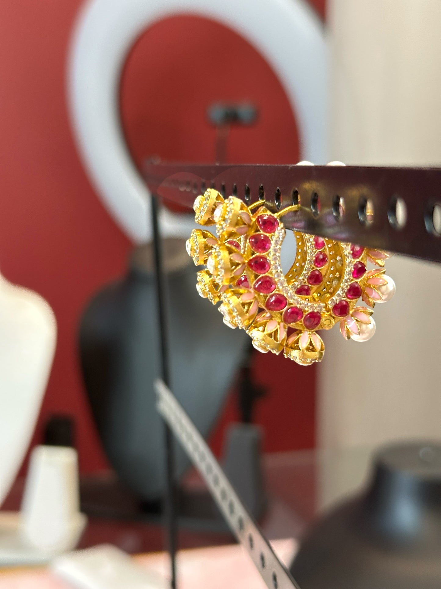 Inaraa Reversible AD-Pearl Brass Hoops