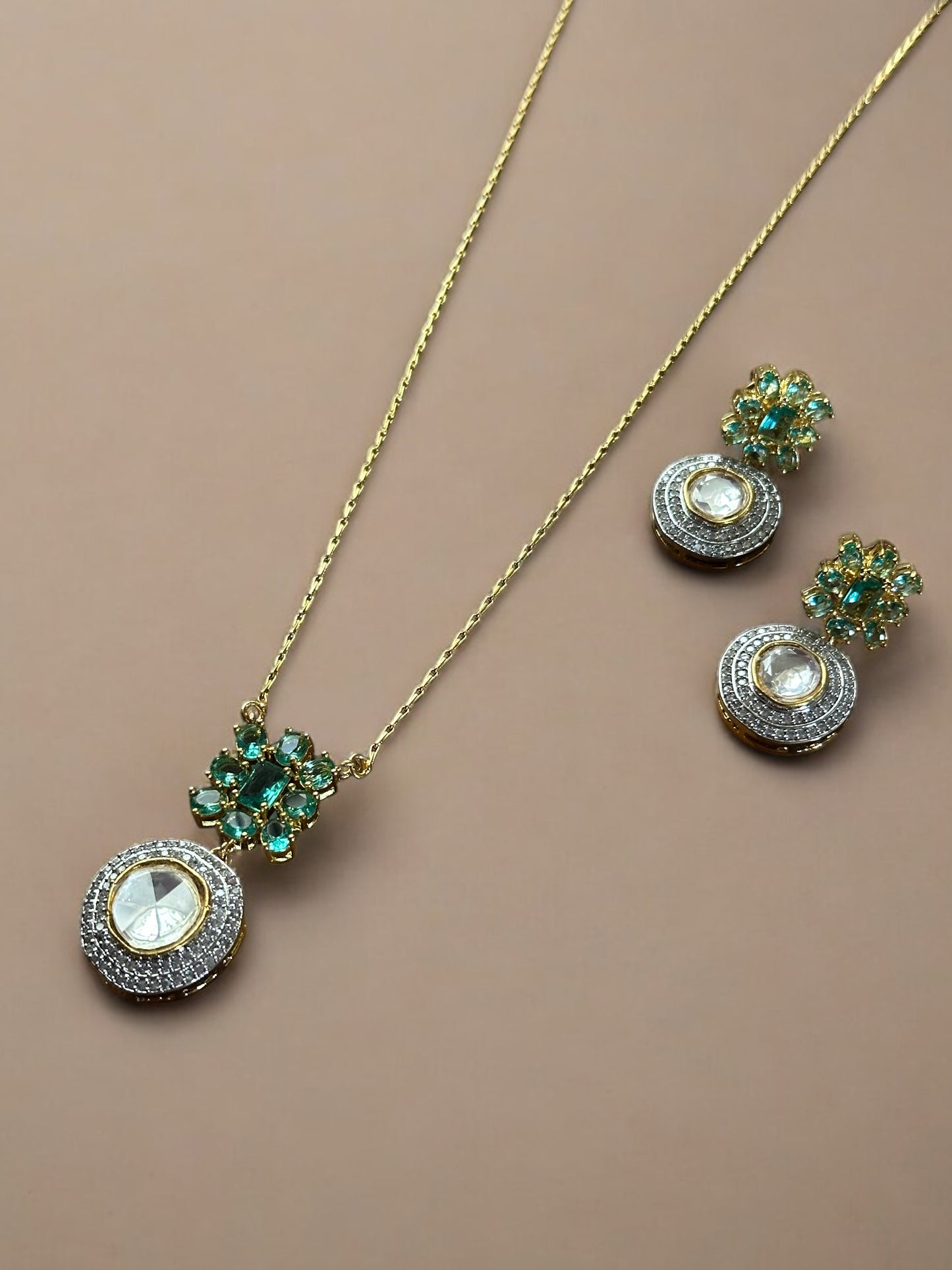 Chaand Polki Moissanite Chain Necklace Set