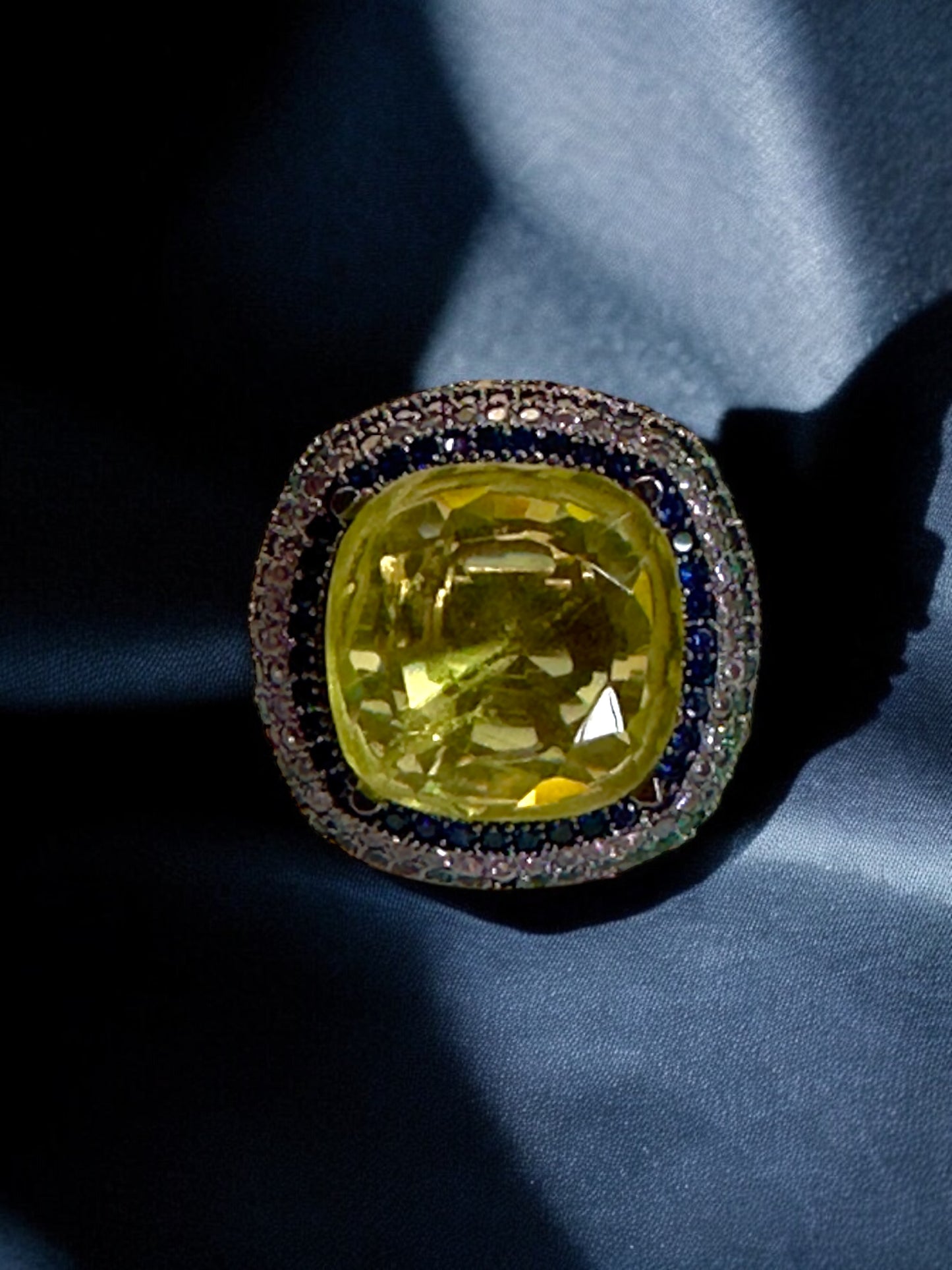 Yellow Crushed Doublet Square Cocktail Ring Adjustable