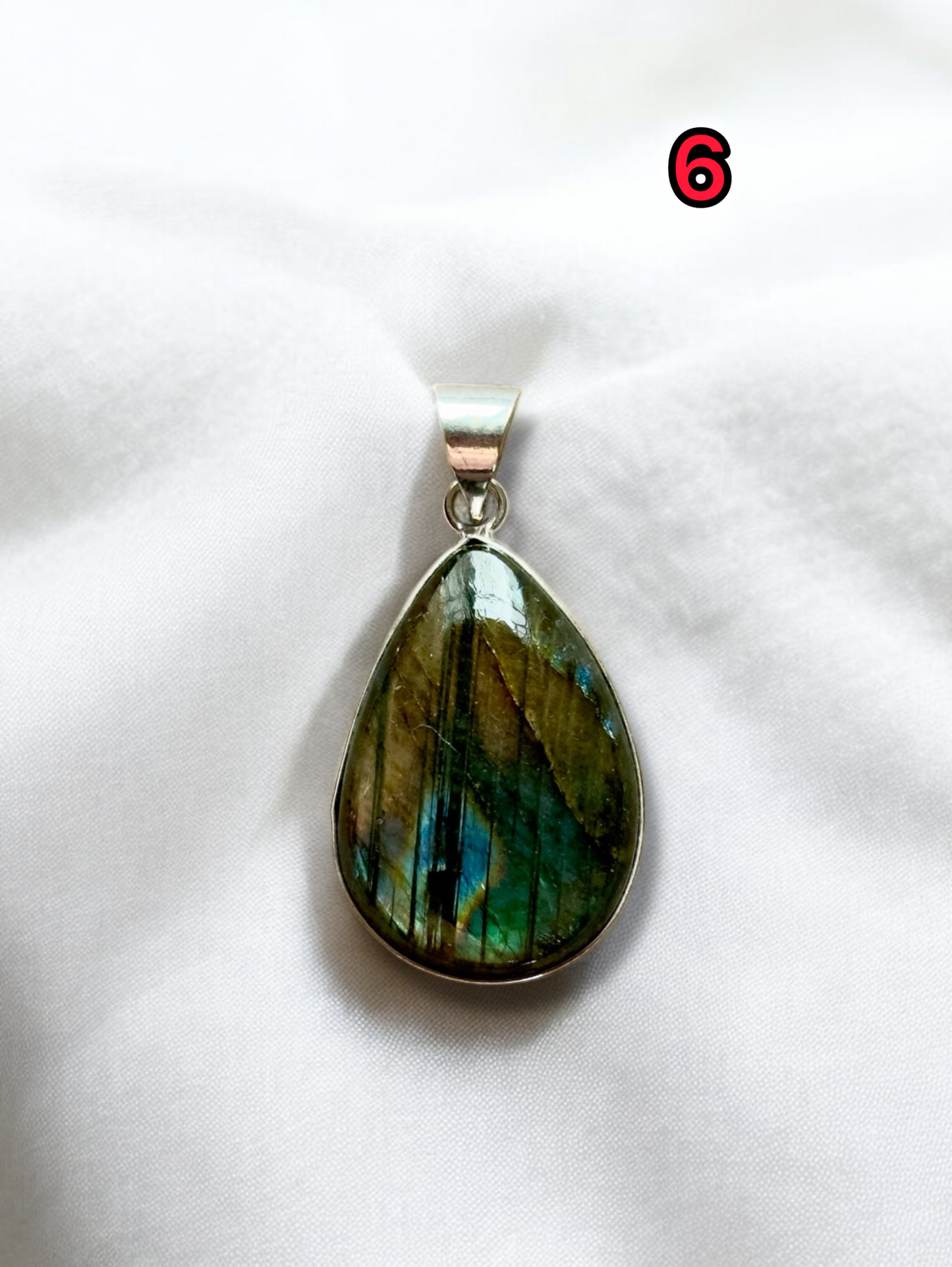 Mystic Aurora Labradorite Pendant in White Alloy (No Chain)
