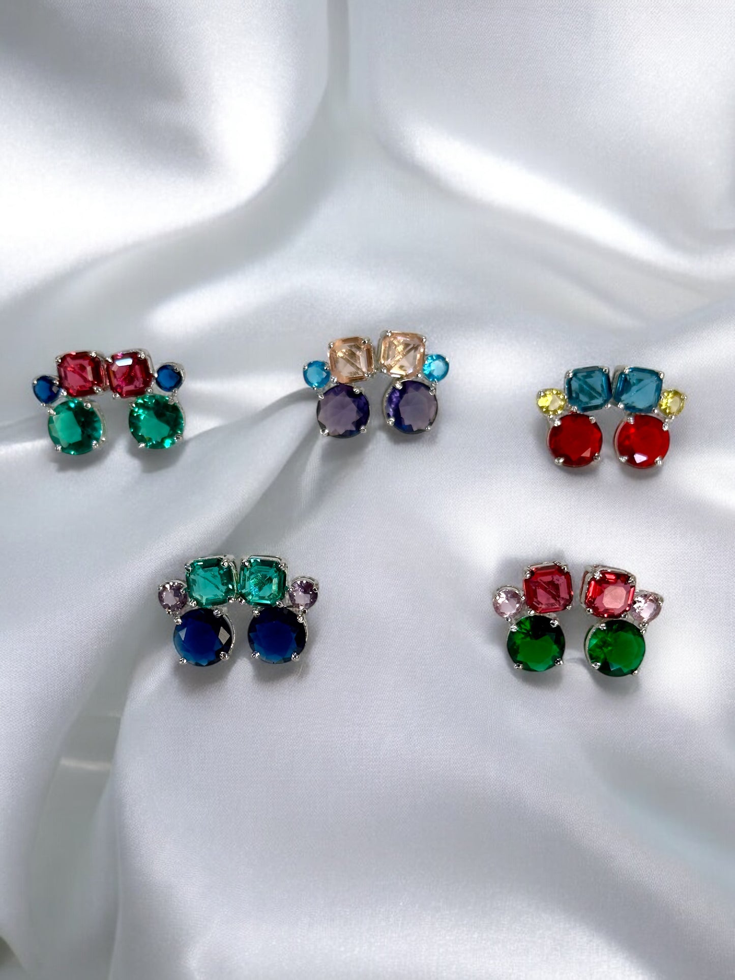 Multi Colured Tripple Crystal Studs
