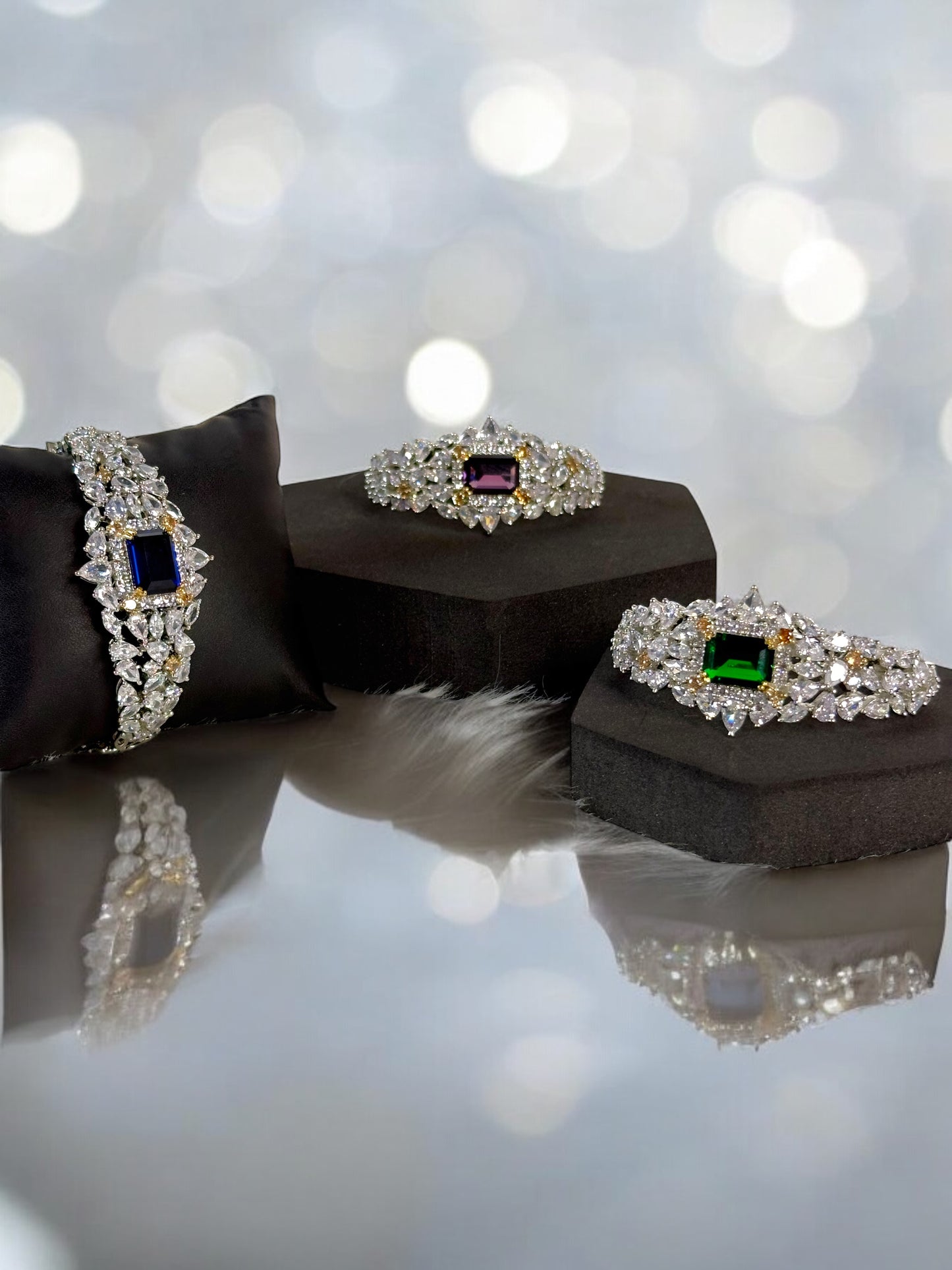 Royal Green CZ and Doublet Cocktail Bracelet