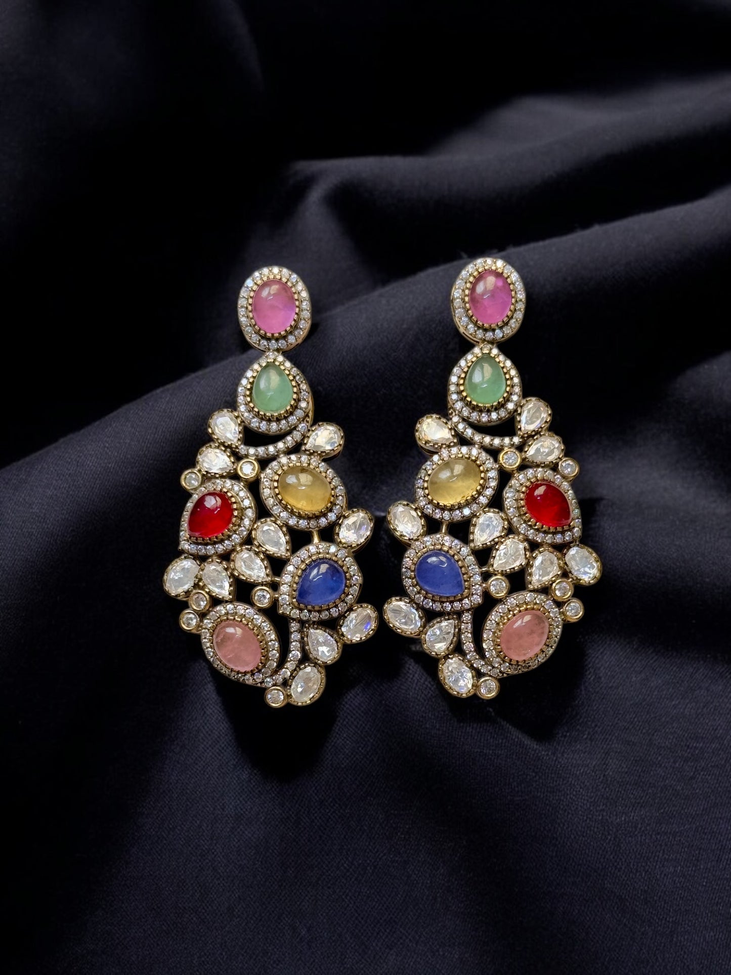 Multicolour Semiprecious Stone Ananya Statement Brass Earrings