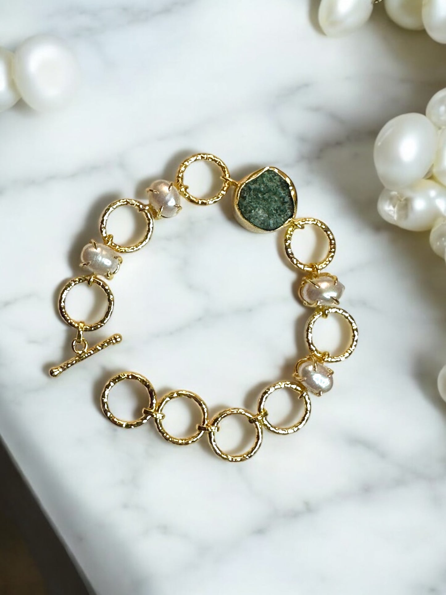 Real Pearls and Stone Monica Brass Bracelet