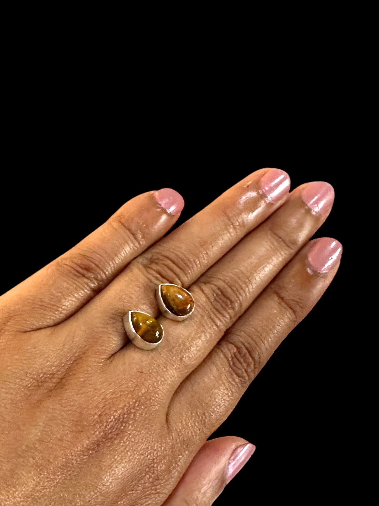 Brown Tiger's Eye Teardrop Minimal Studs