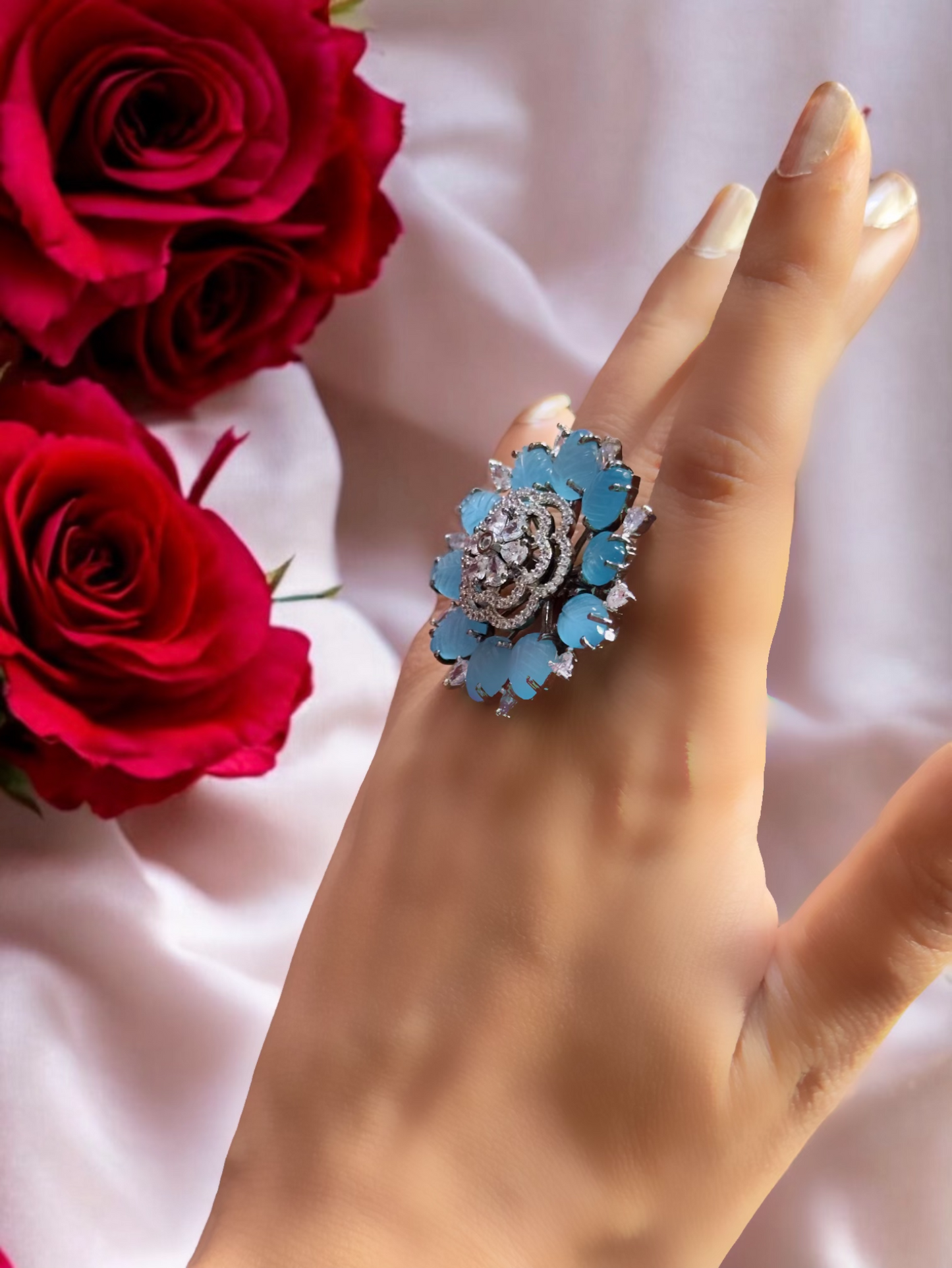 Carved Petals Alia Adjustable Cocktail Party Ring
