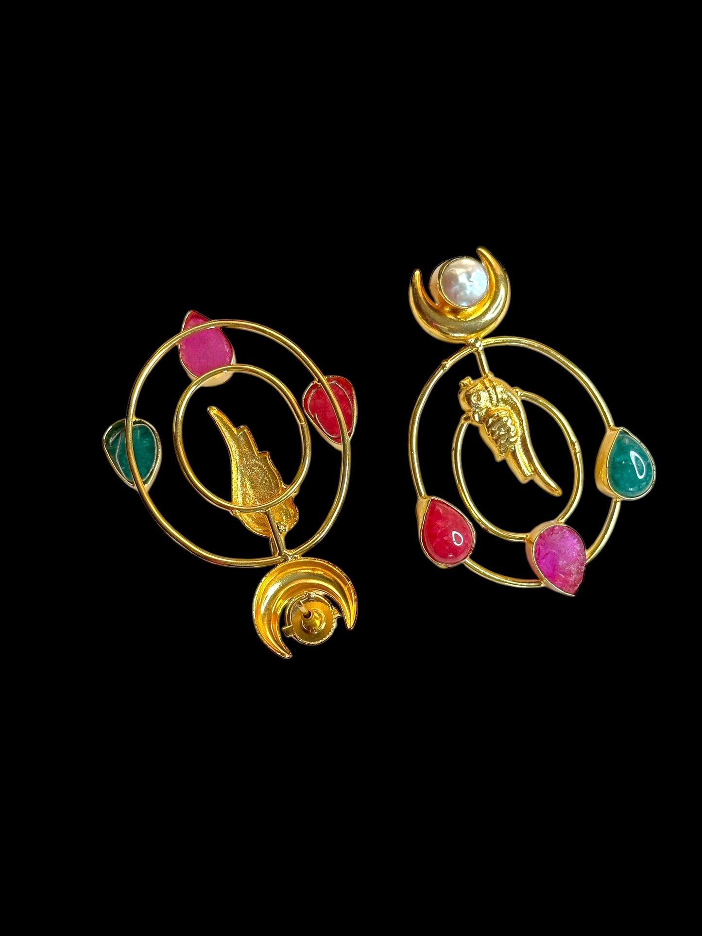 Totapari Stone Pearl Statement Dangler Brass Earrings