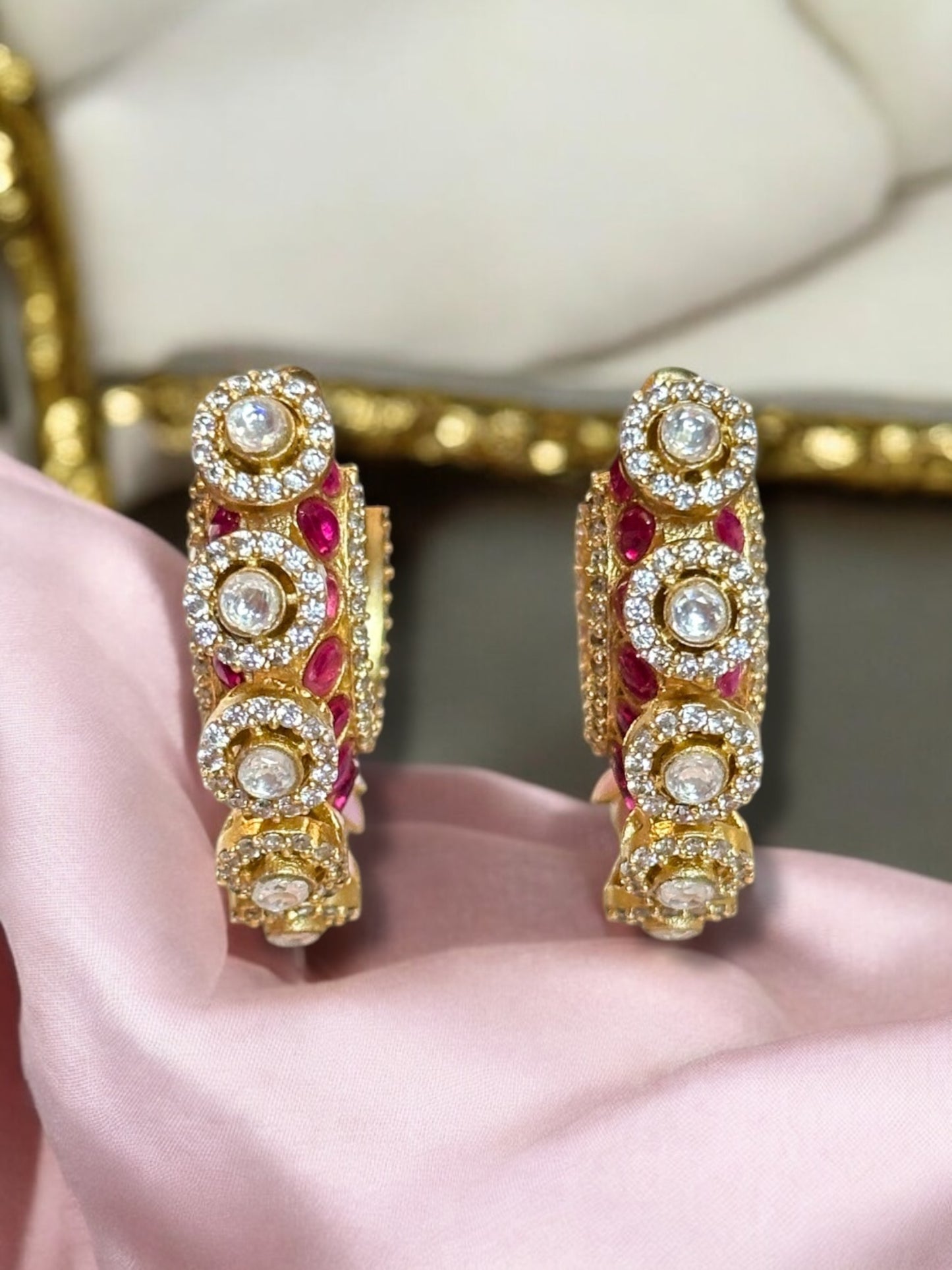 Inaraa Reversible AD-Pearl Brass Hoops
