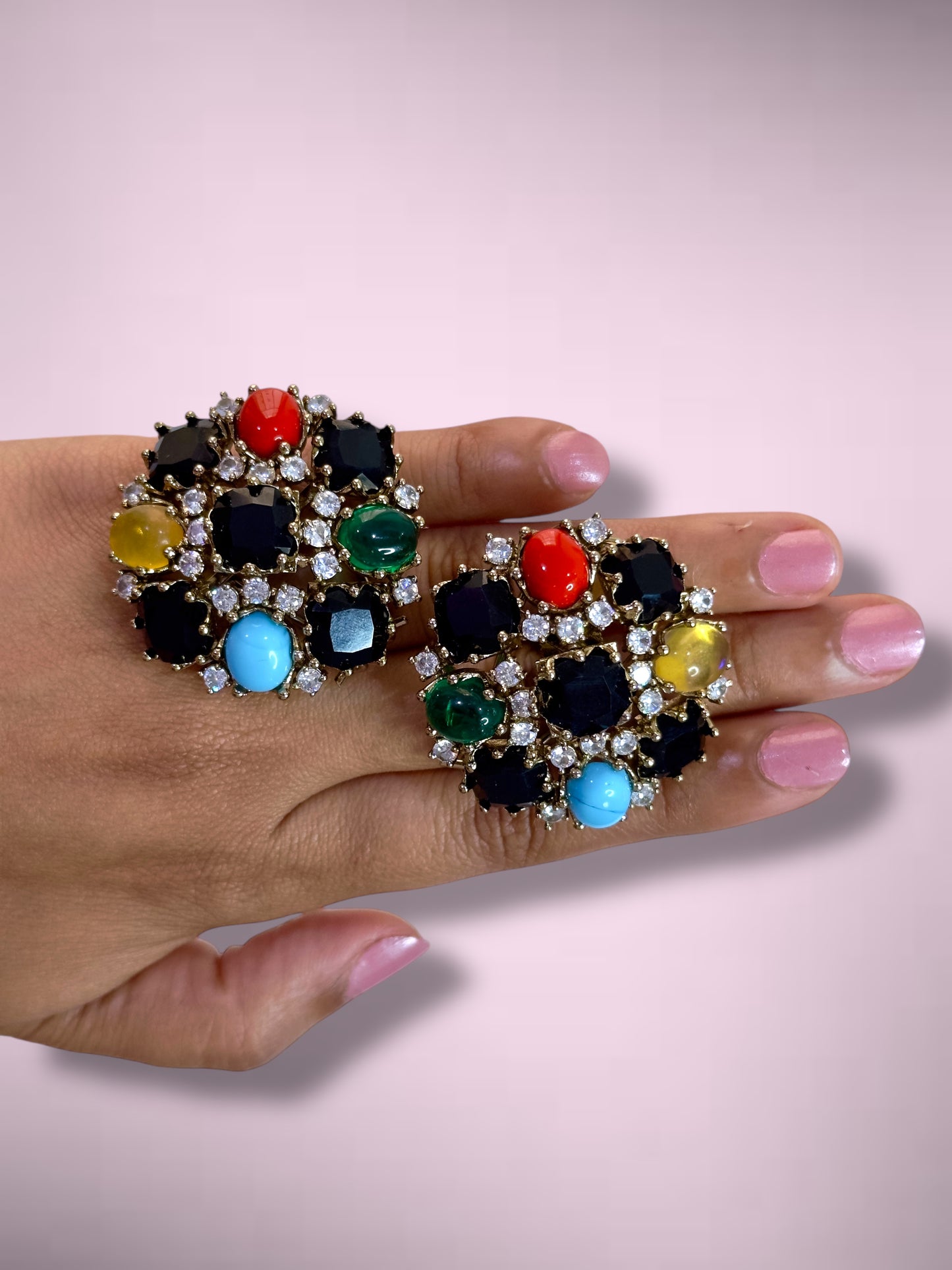 Black with Semi Precious Stone Oversized Studs