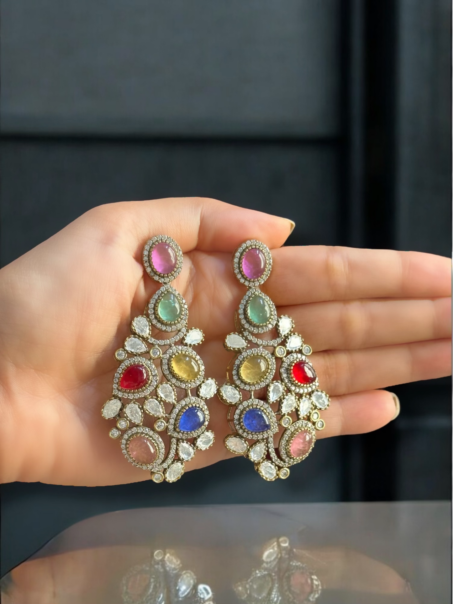 Multicolour Semiprecious Stone Ananya Statement Brass Earrings