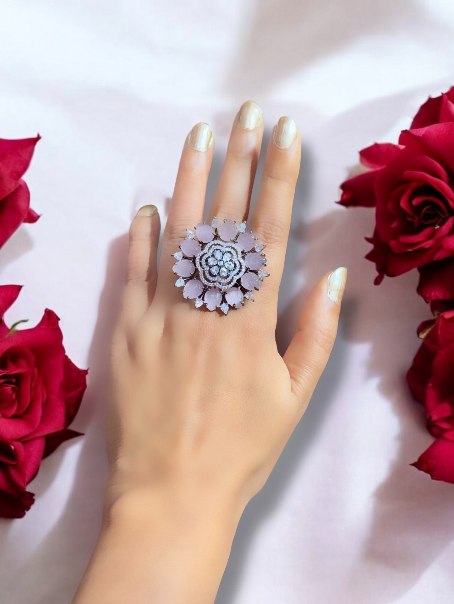 Carved Petals Alia Adjustable Cocktail Party Ring