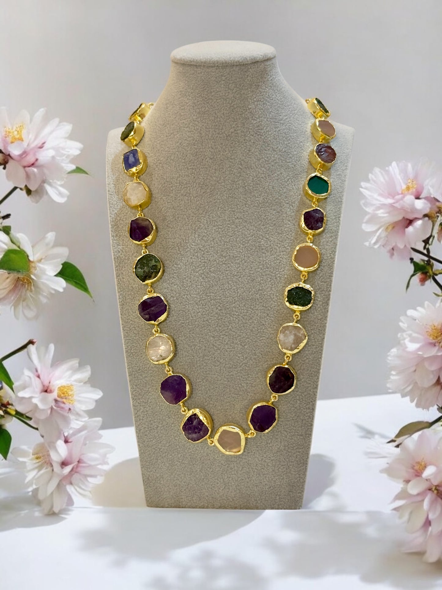 Multi Stone Statement String Necklace