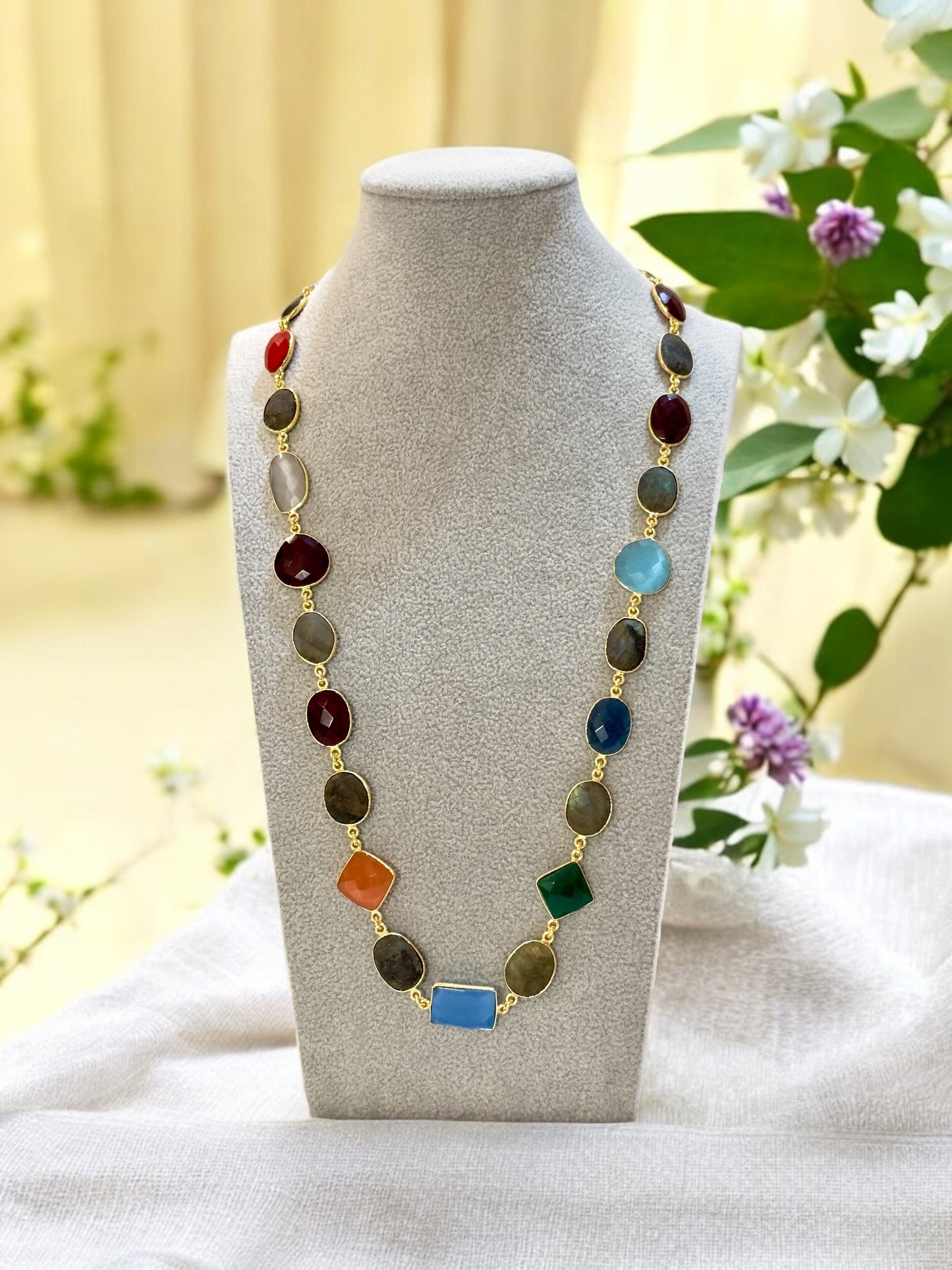 Multi Stone Oval Cut String Necklace