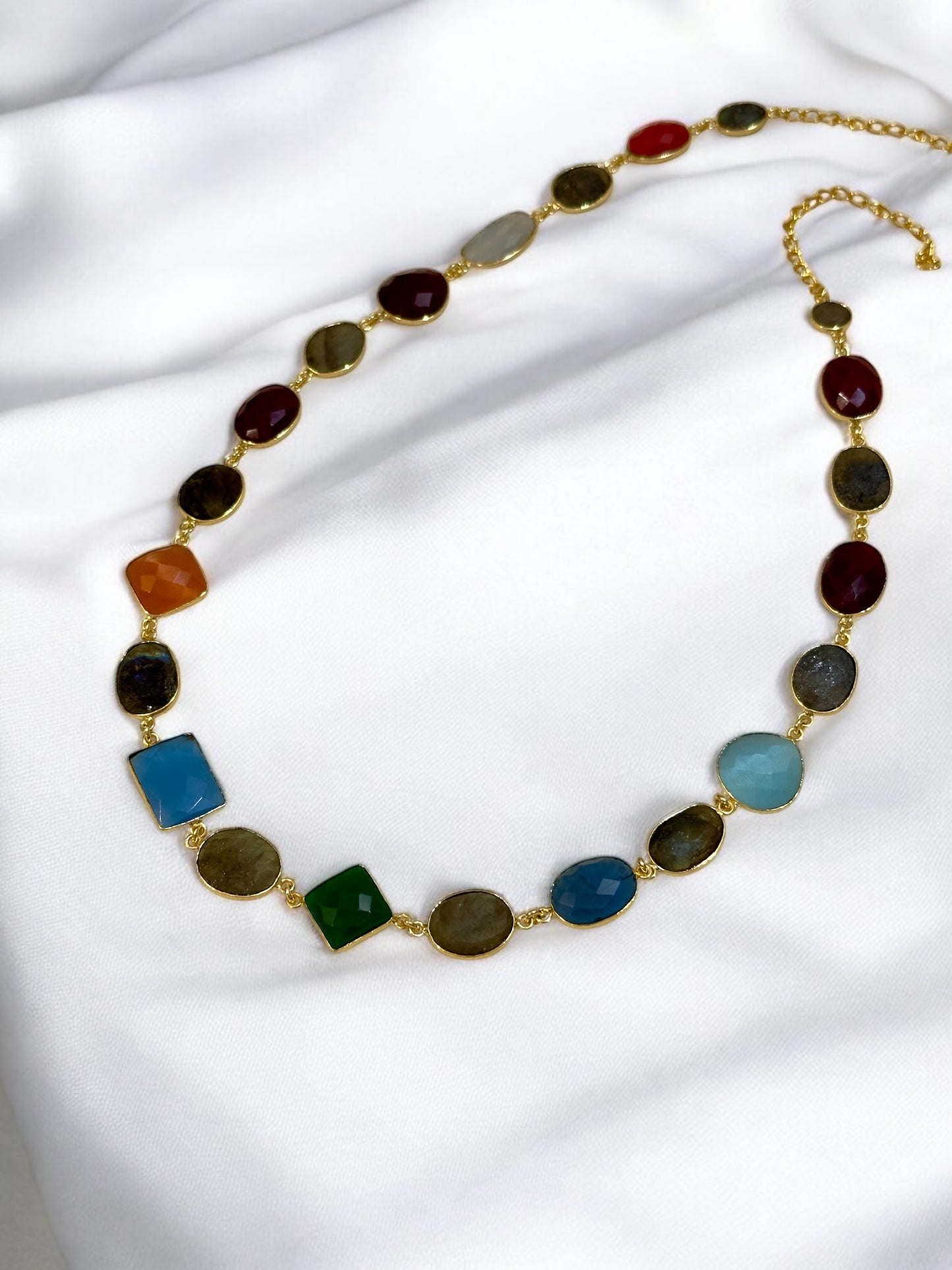 Multi Stone Oval Cut String Necklace