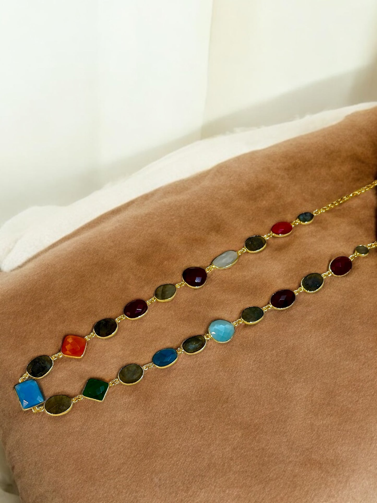 Multi Stone Oval Cut String Necklace