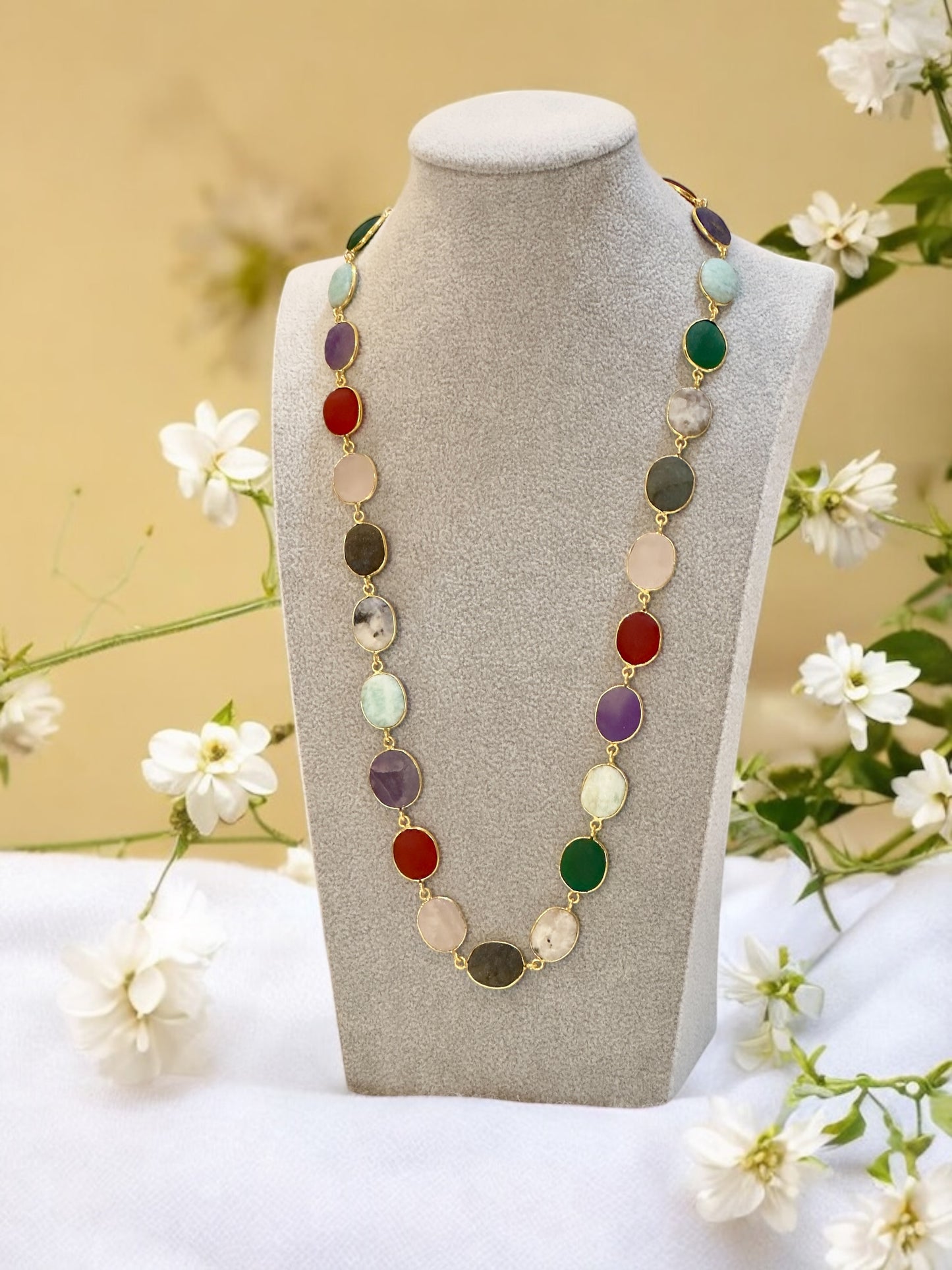 Multi Stone Oval Cut String Necklace