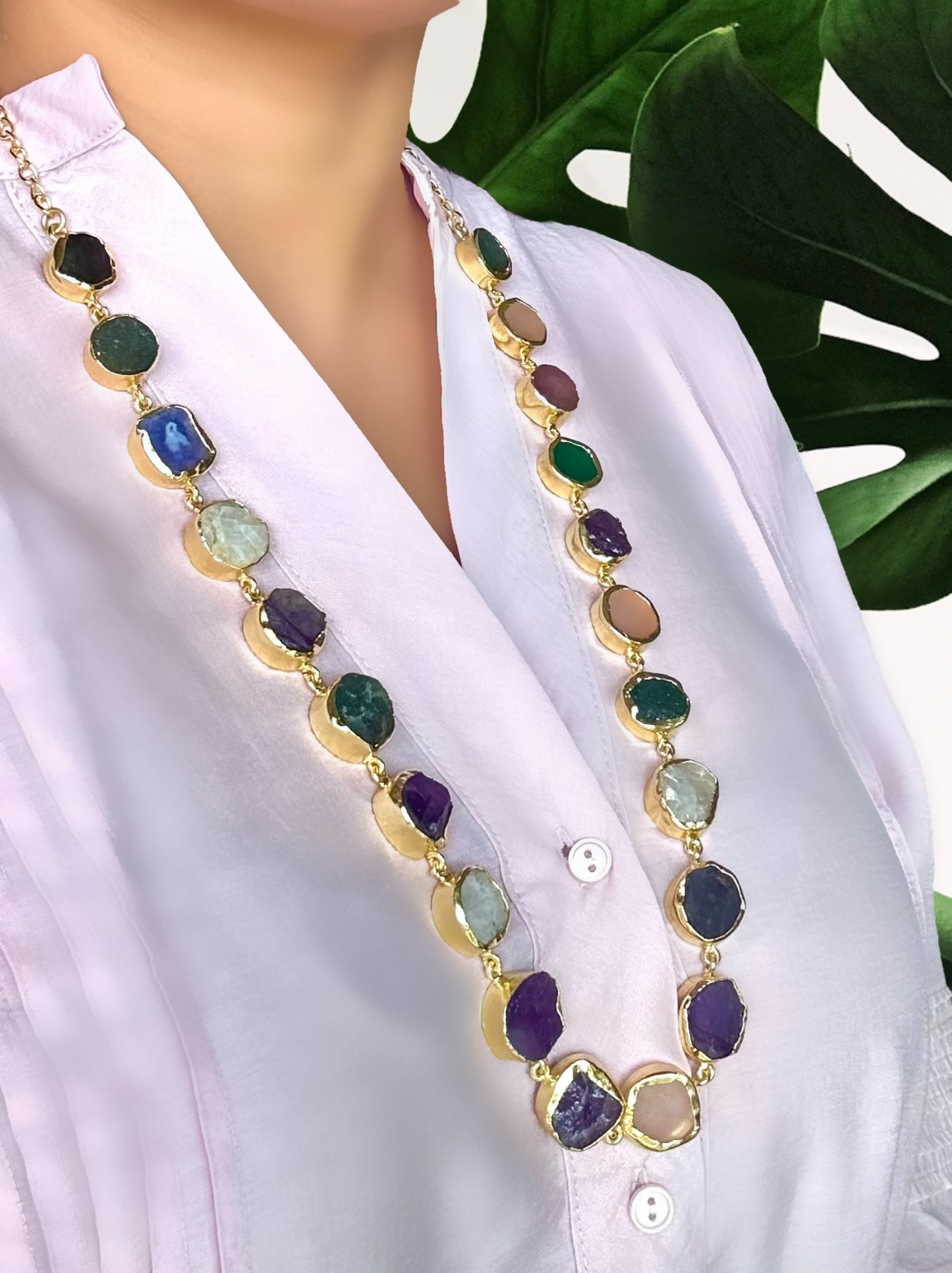 Multi Stone Statement String Necklace