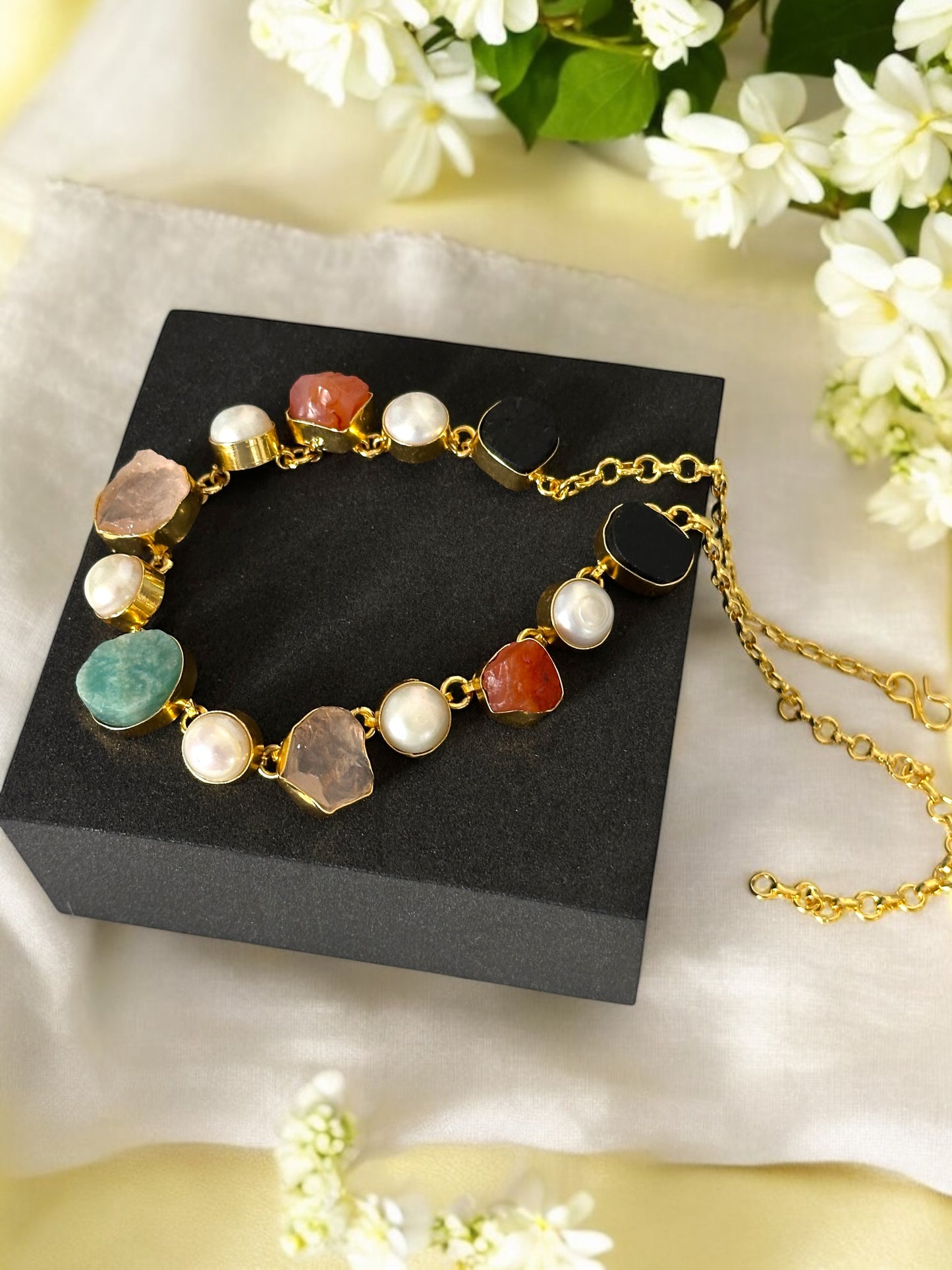 Seven Whispers Stone and Pearl Necklace Set with Earrings