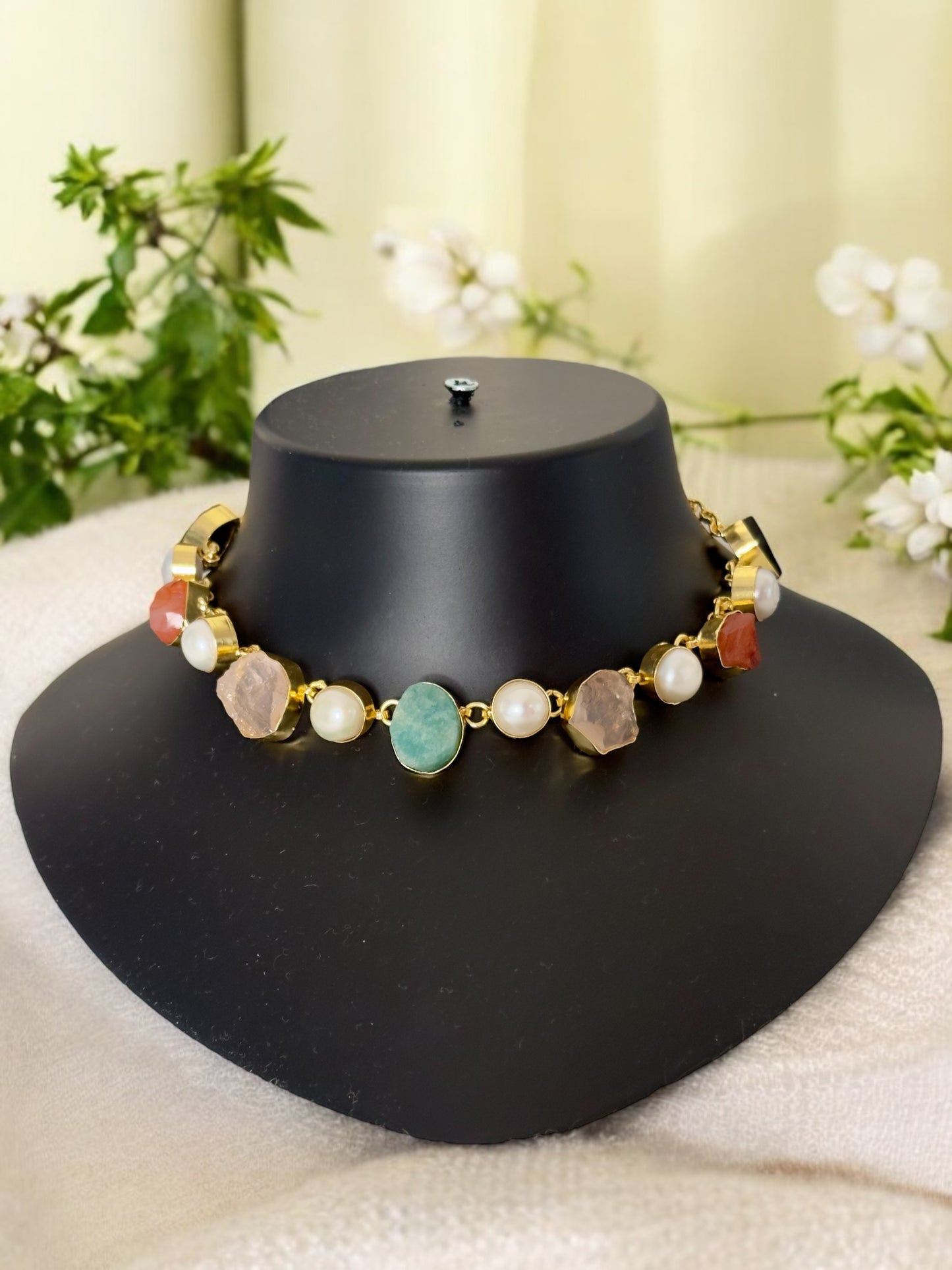Seven Whispers Stone and Pearl Necklace Set with Earrings