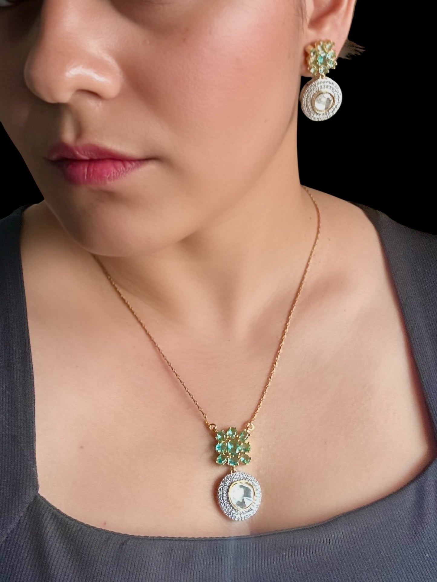 Chaand Polki Moissanite Chain Necklace Set