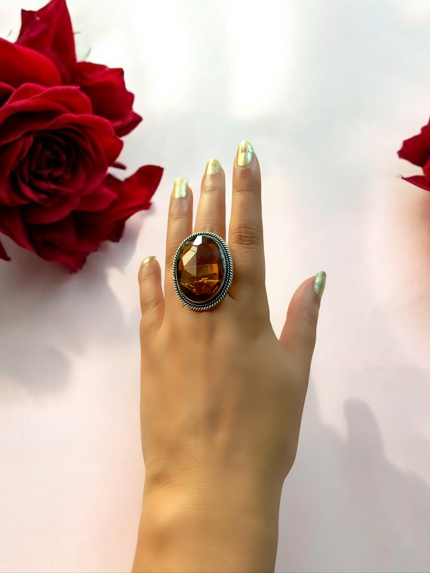 Natural Quartz Stone Chunky Adjustable Alloy Ring