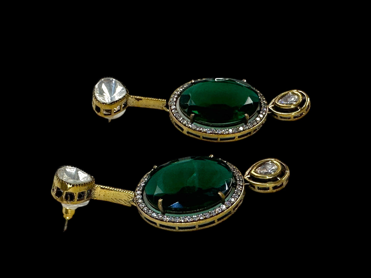 Oval Marble Stone Moissanite Polki Brass Earrings