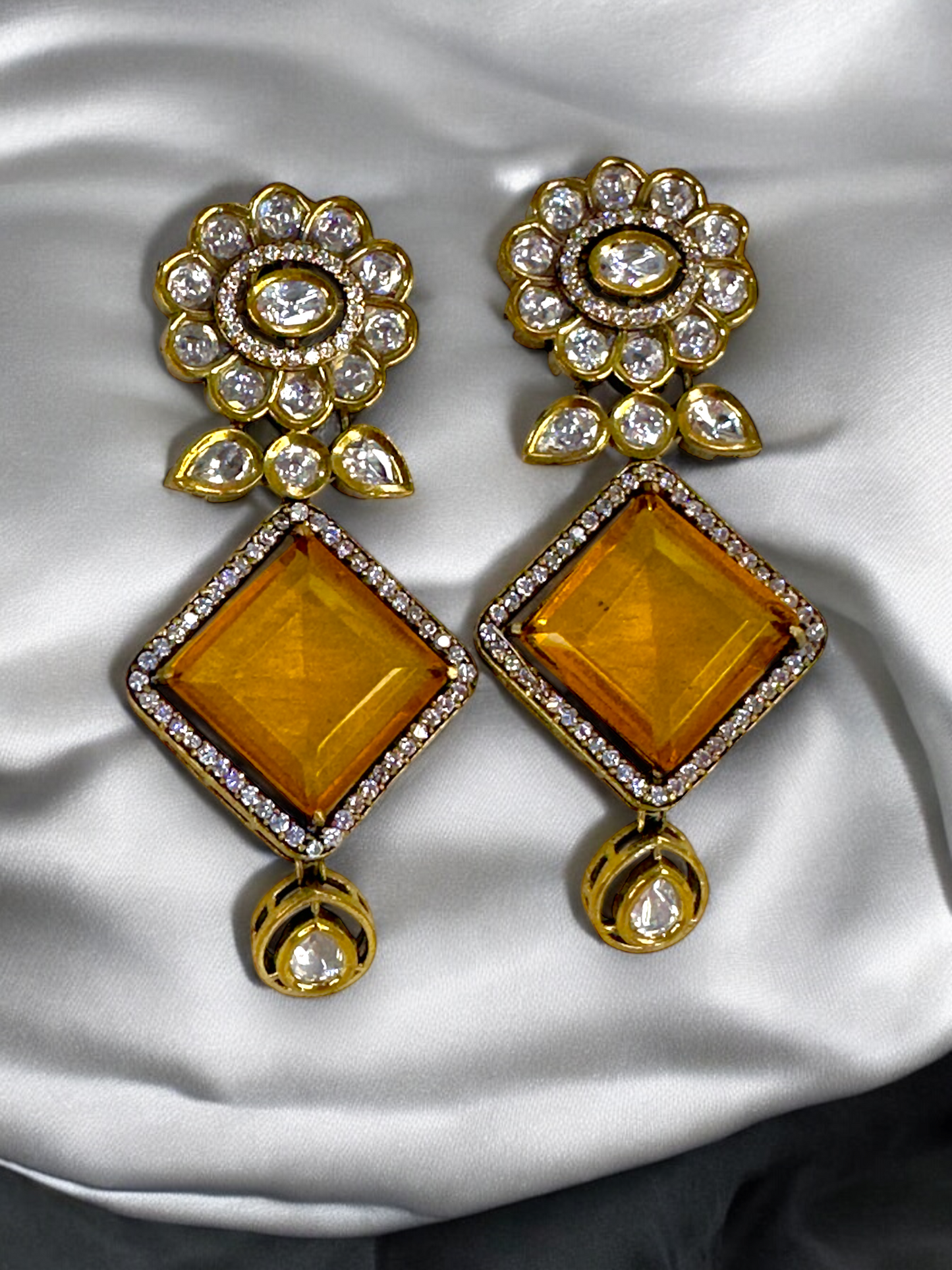 Chokhor Doublet Stone Moissanite Polki Brass Earrings