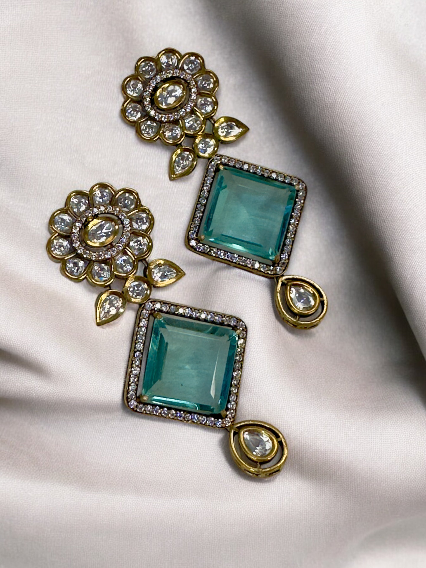 Chokhor Doublet Stone Moissanite Polki Brass Earrings
