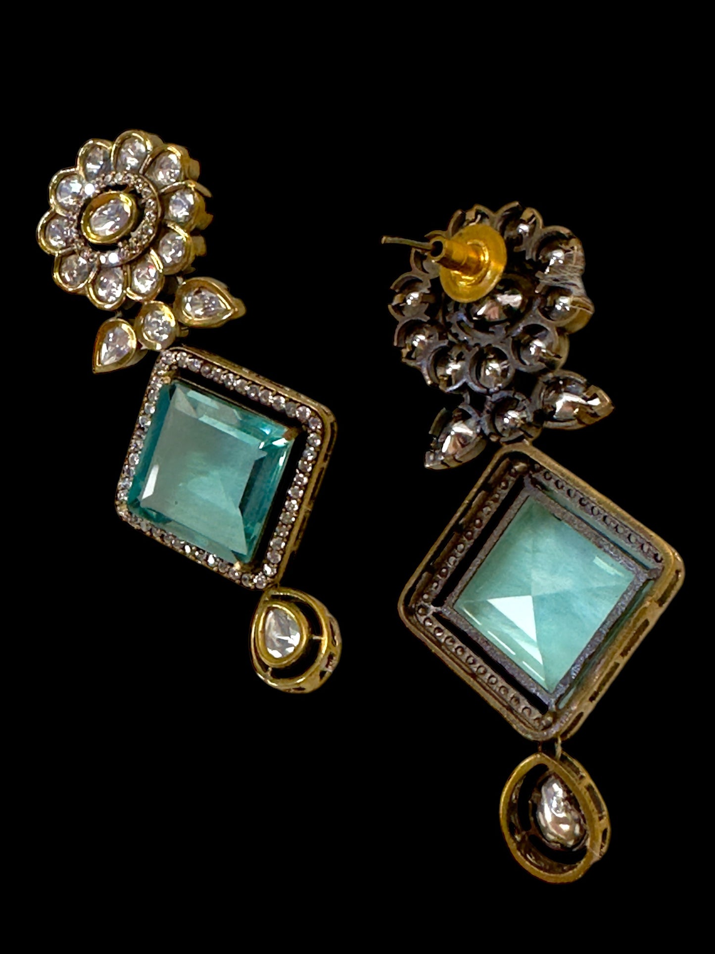 Chokhor Doublet Stone Moissanite Polki Brass Earrings