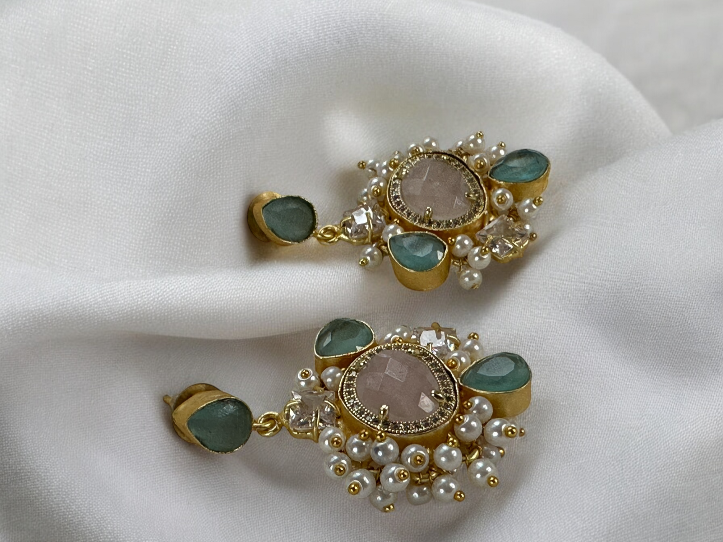 Blush Rose Quartz Pearl Loreal Earrings