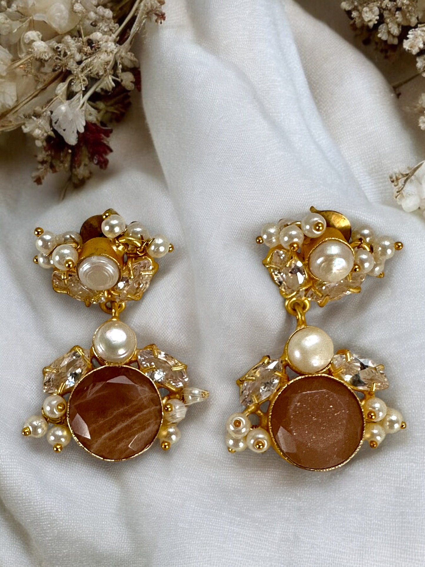 Brown Sunstone Pearl Loreal Earrings
