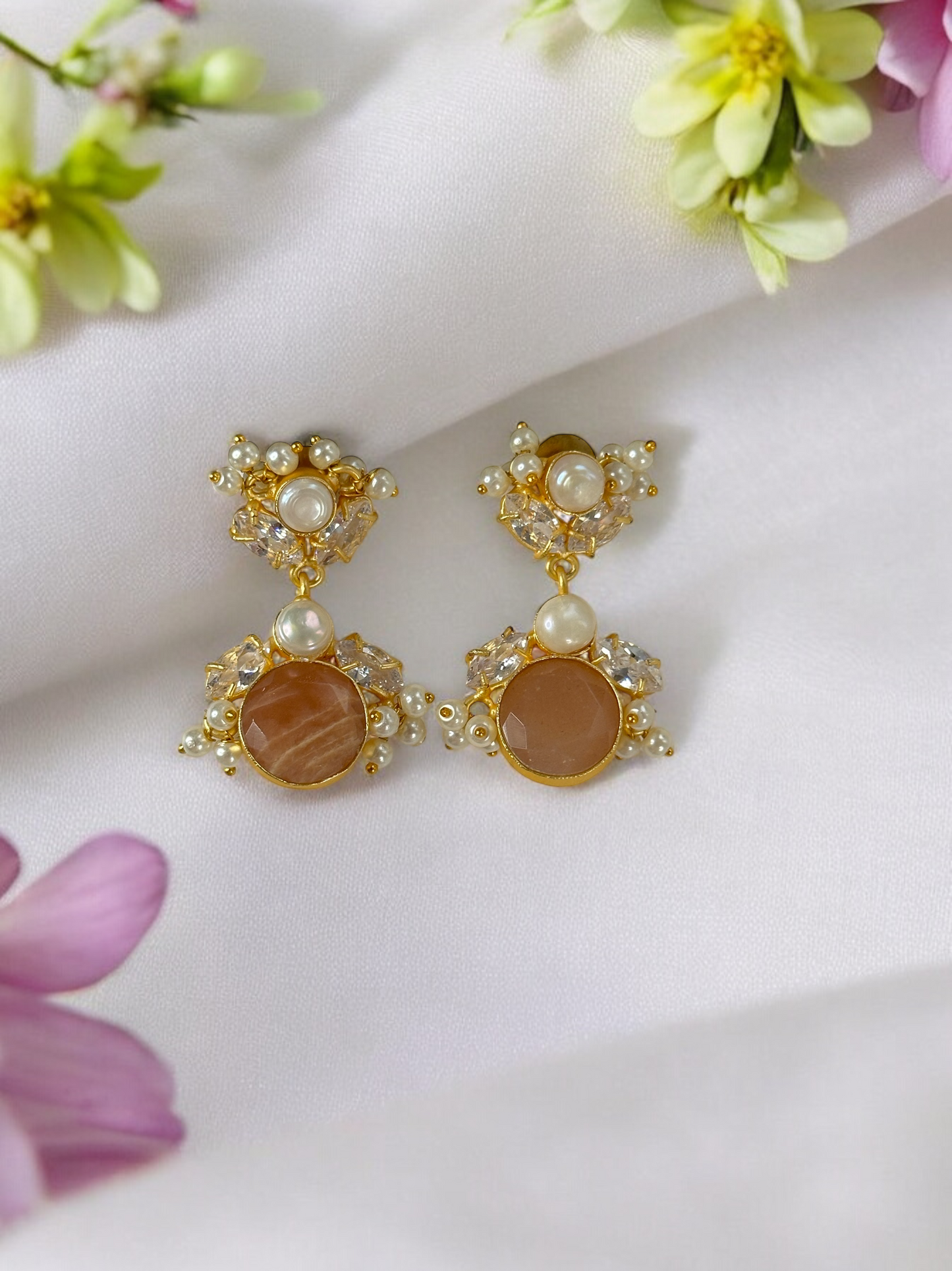 Brown Sunstone Pearl Loreal Earrings