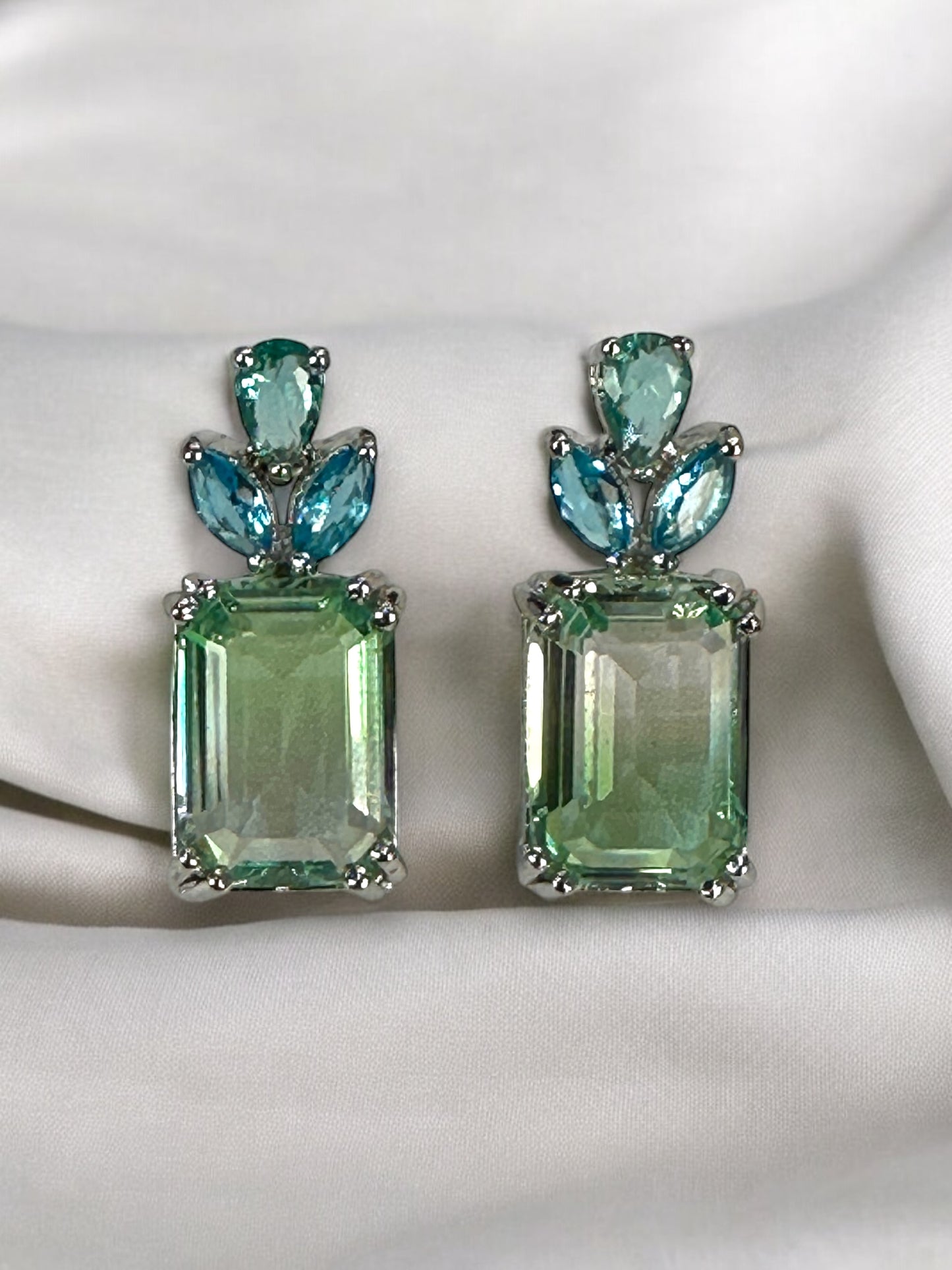 Green Blue Dual Shade Crystal Earrings