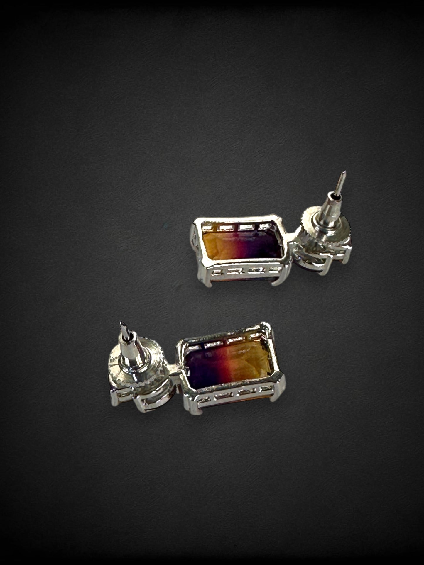 Purple Orange Dual Shade Crystal Earrings
