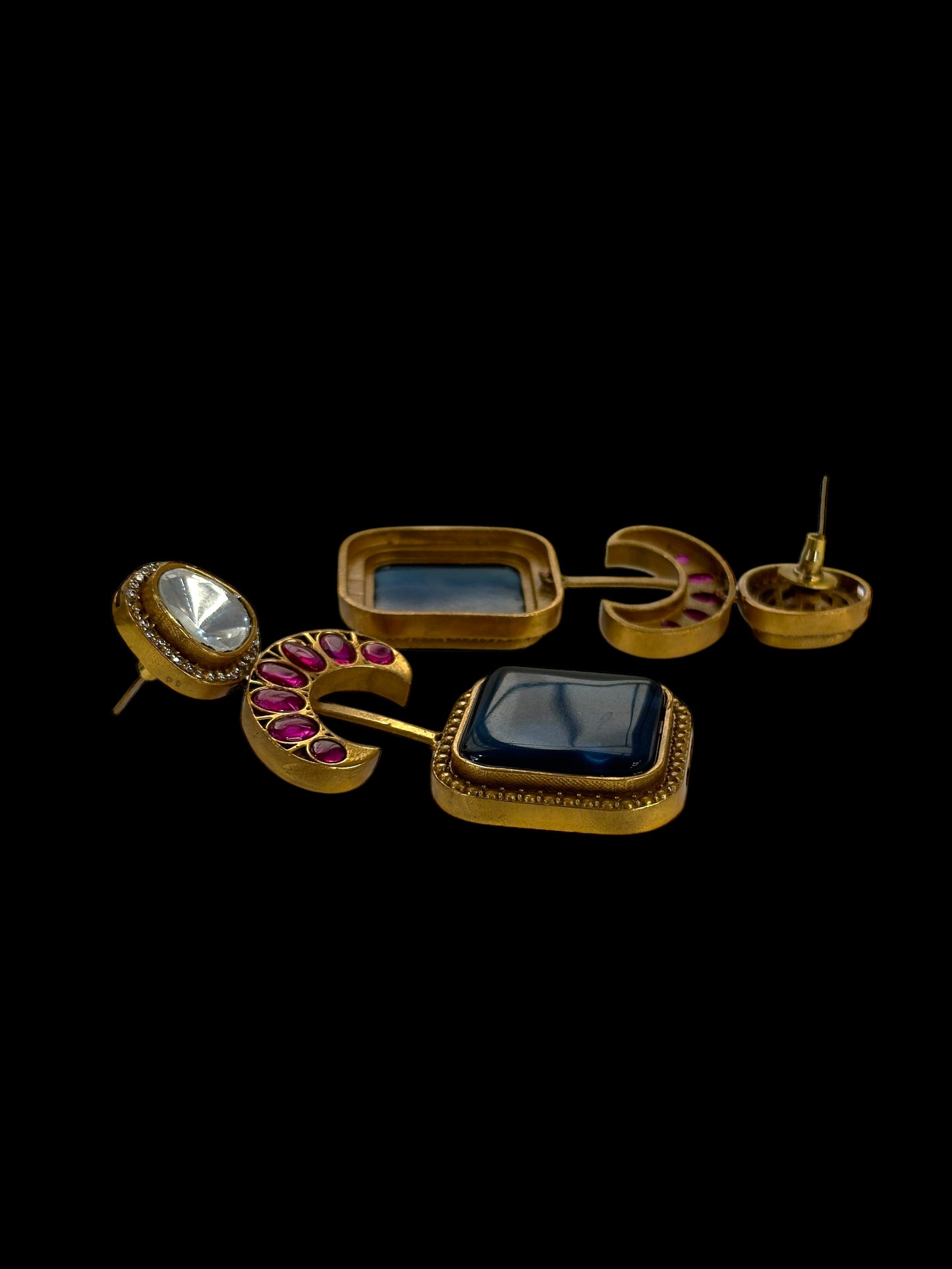 Blue Contemporary Antique Gold Dangler Earrings