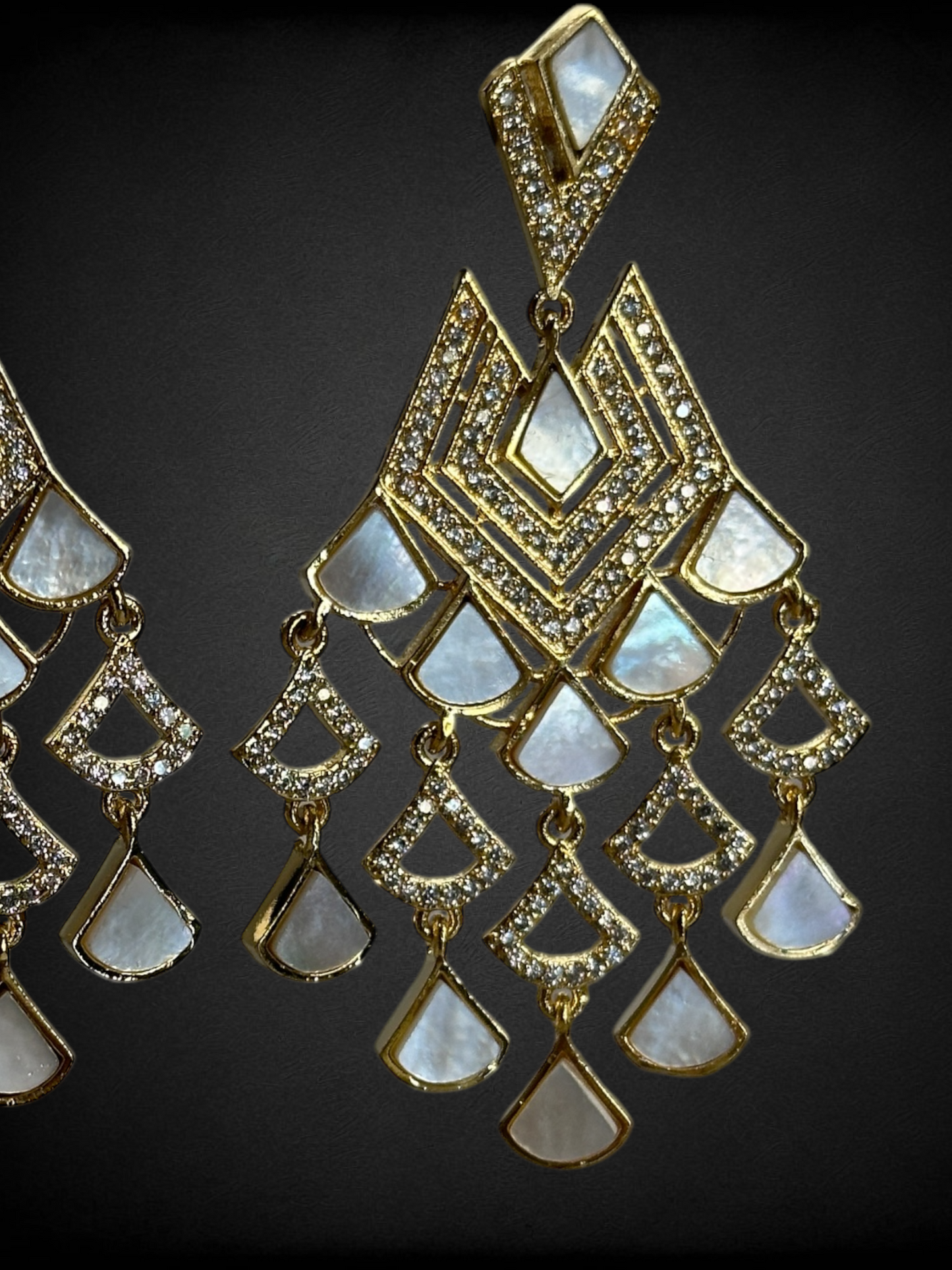 White Mother-of-Pearl Elegant Chandelier Earrings