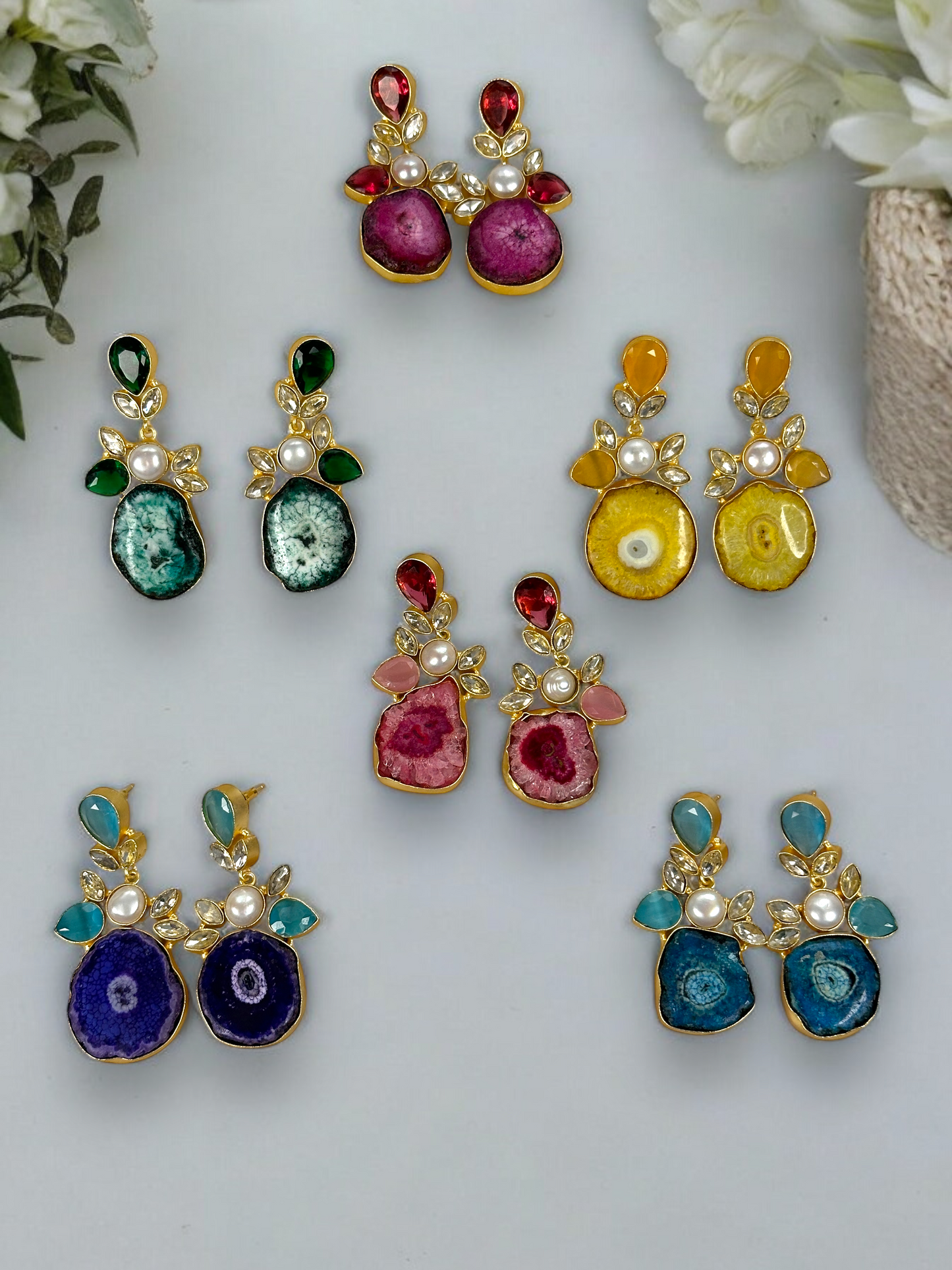 Blue Druzy Agate Large Slice Earrings