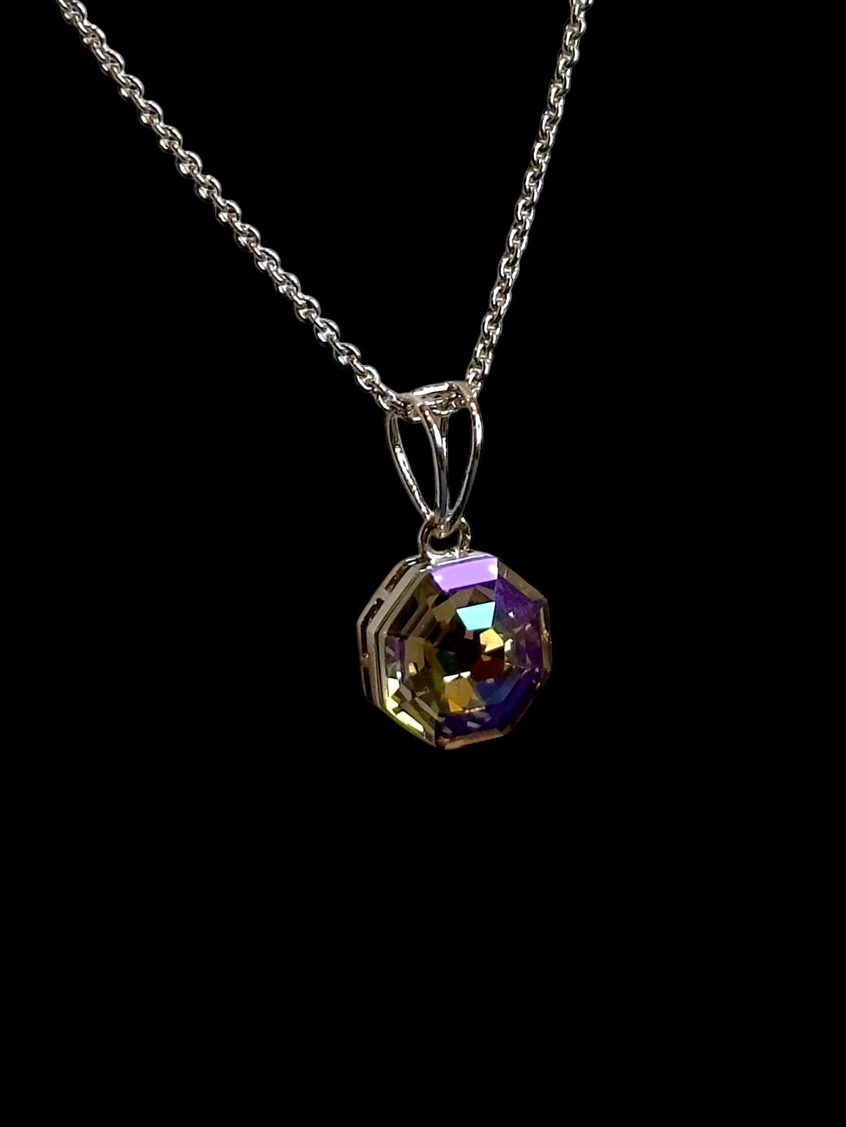 Purple Swarovski Crystal Octagonal Pendant With Studs