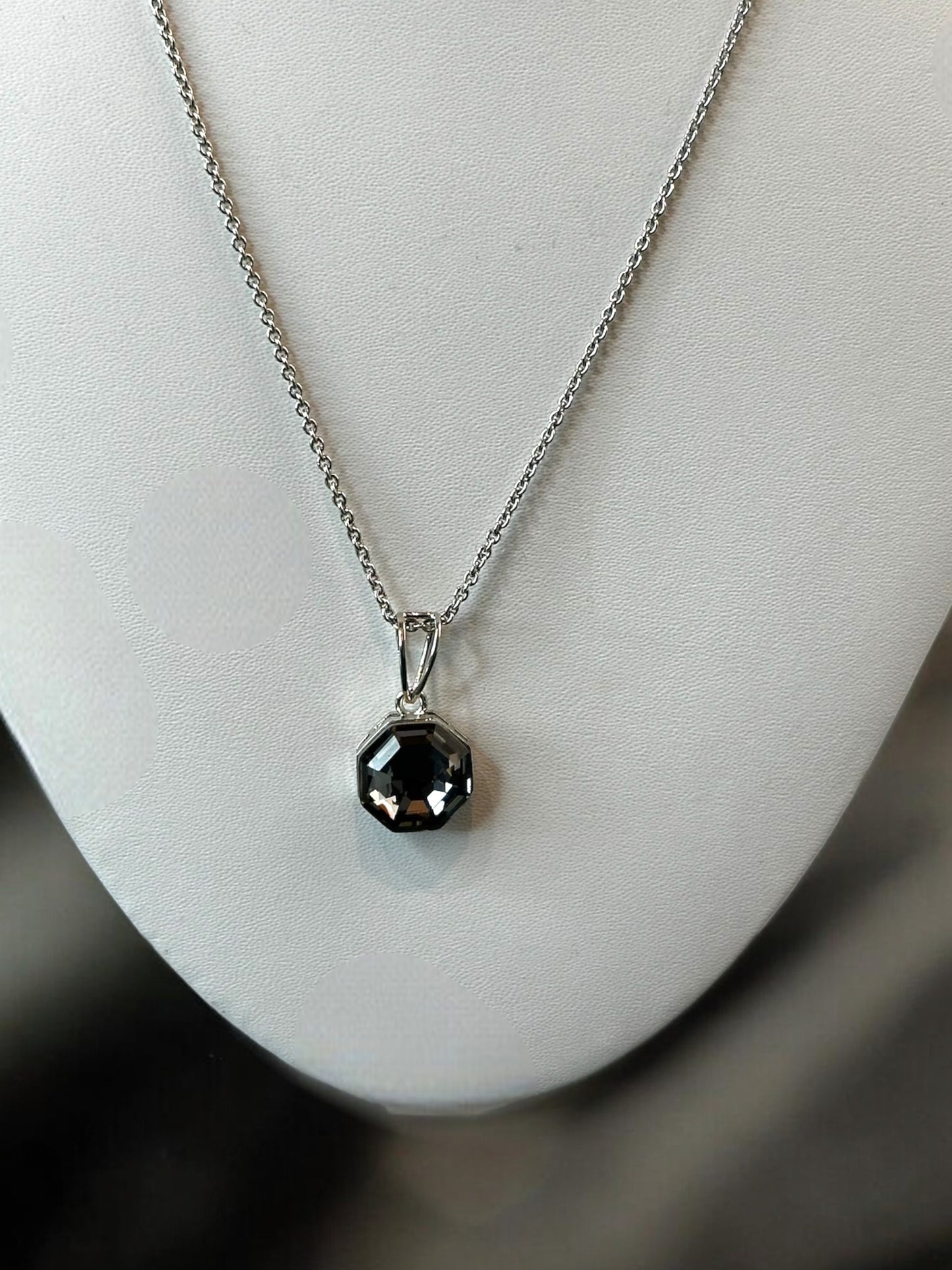 Black Swarovski Crystal Octagonal Pendant With Studs