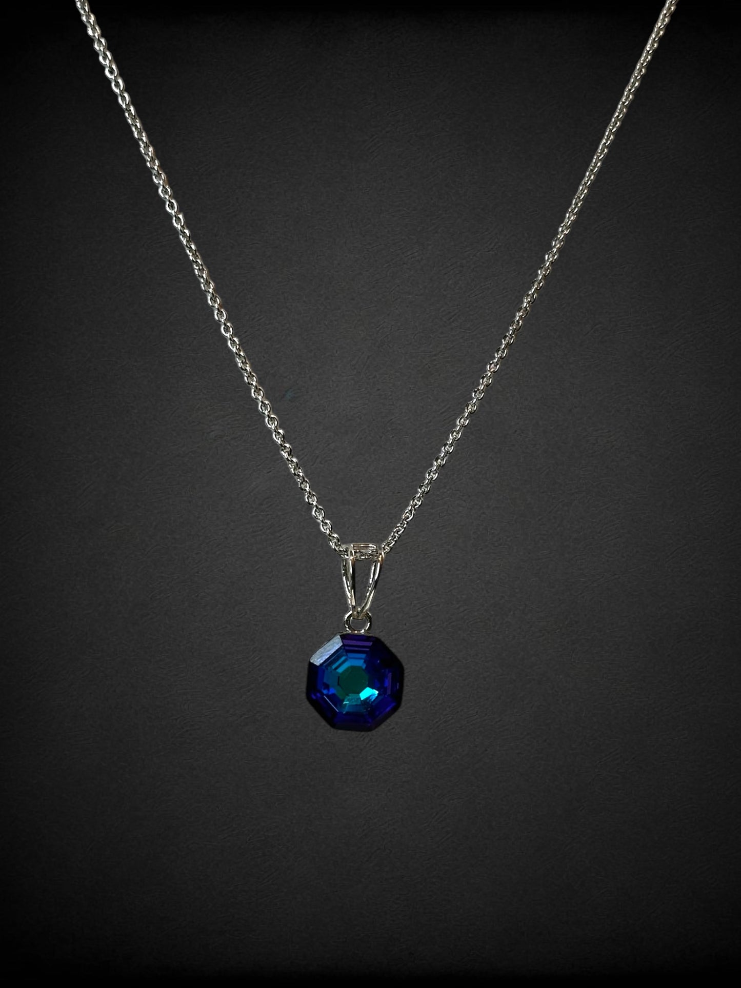 Blue Swarovski Crystal Octagonal Pendant With Studs