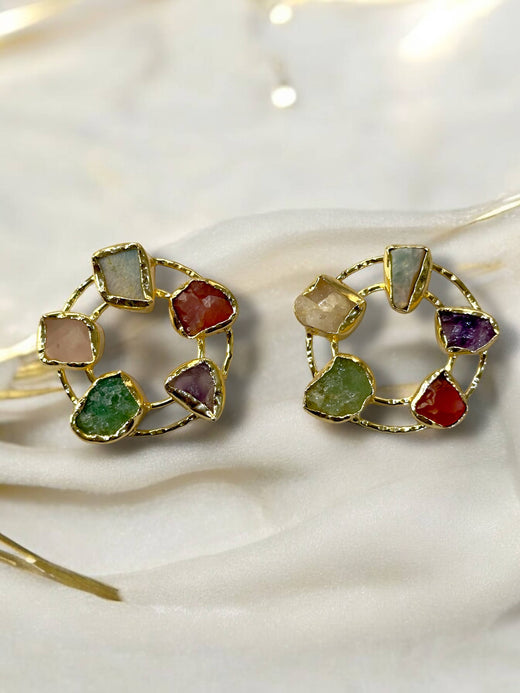 Multi Colour Stone Double Ring Studs