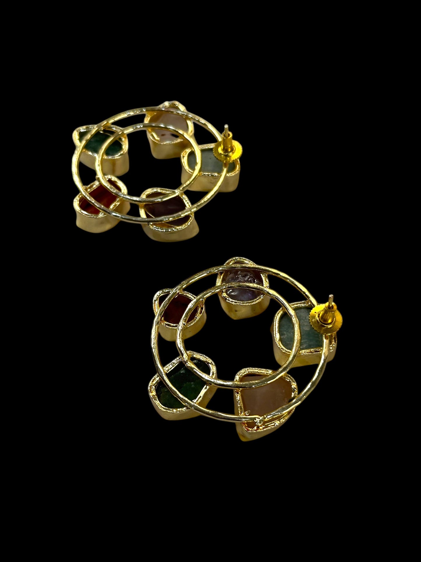 Multi Colour Stone Double Ring Studs