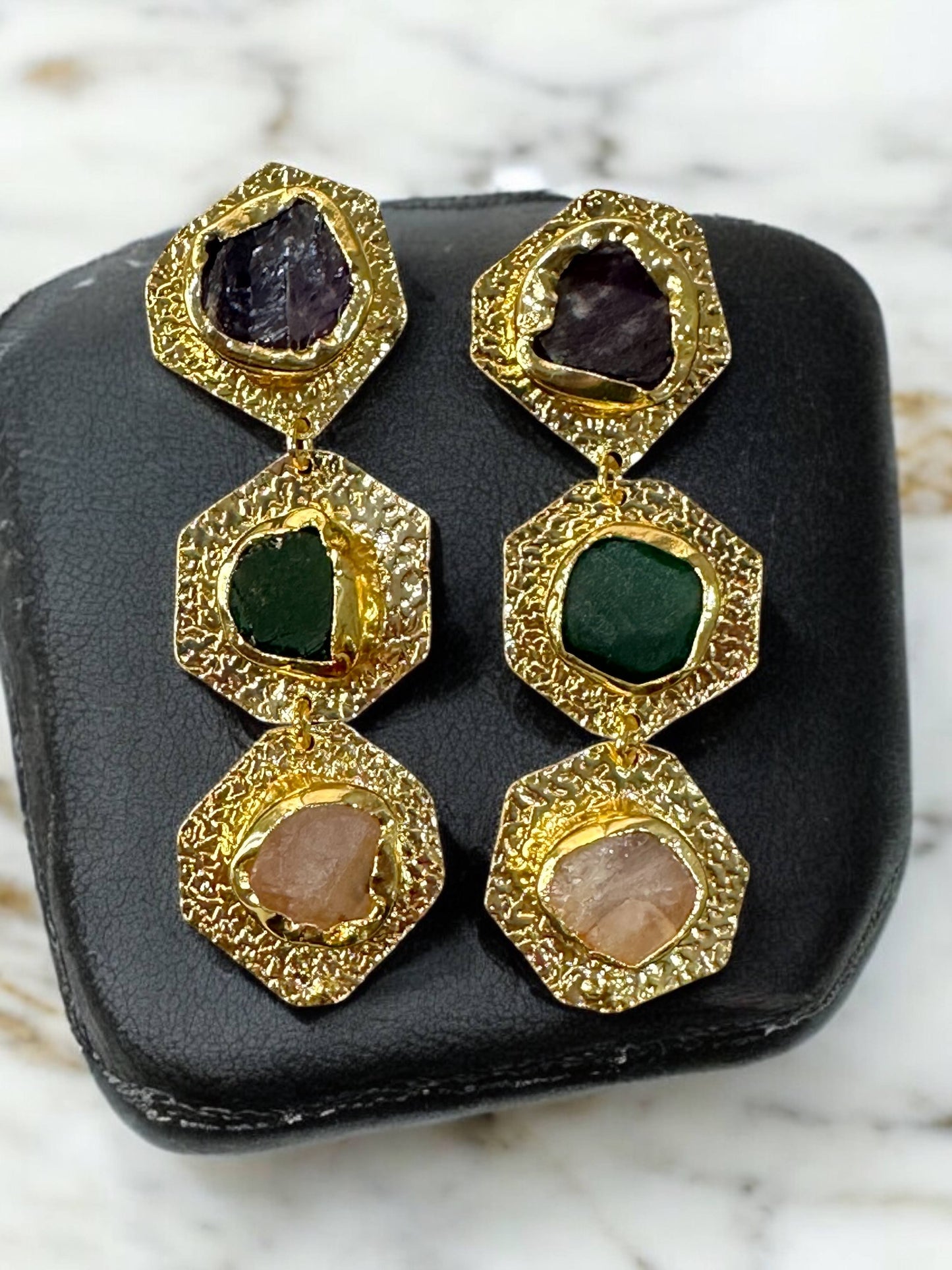 Multi Colour Tripple Stone Ladi Danglers