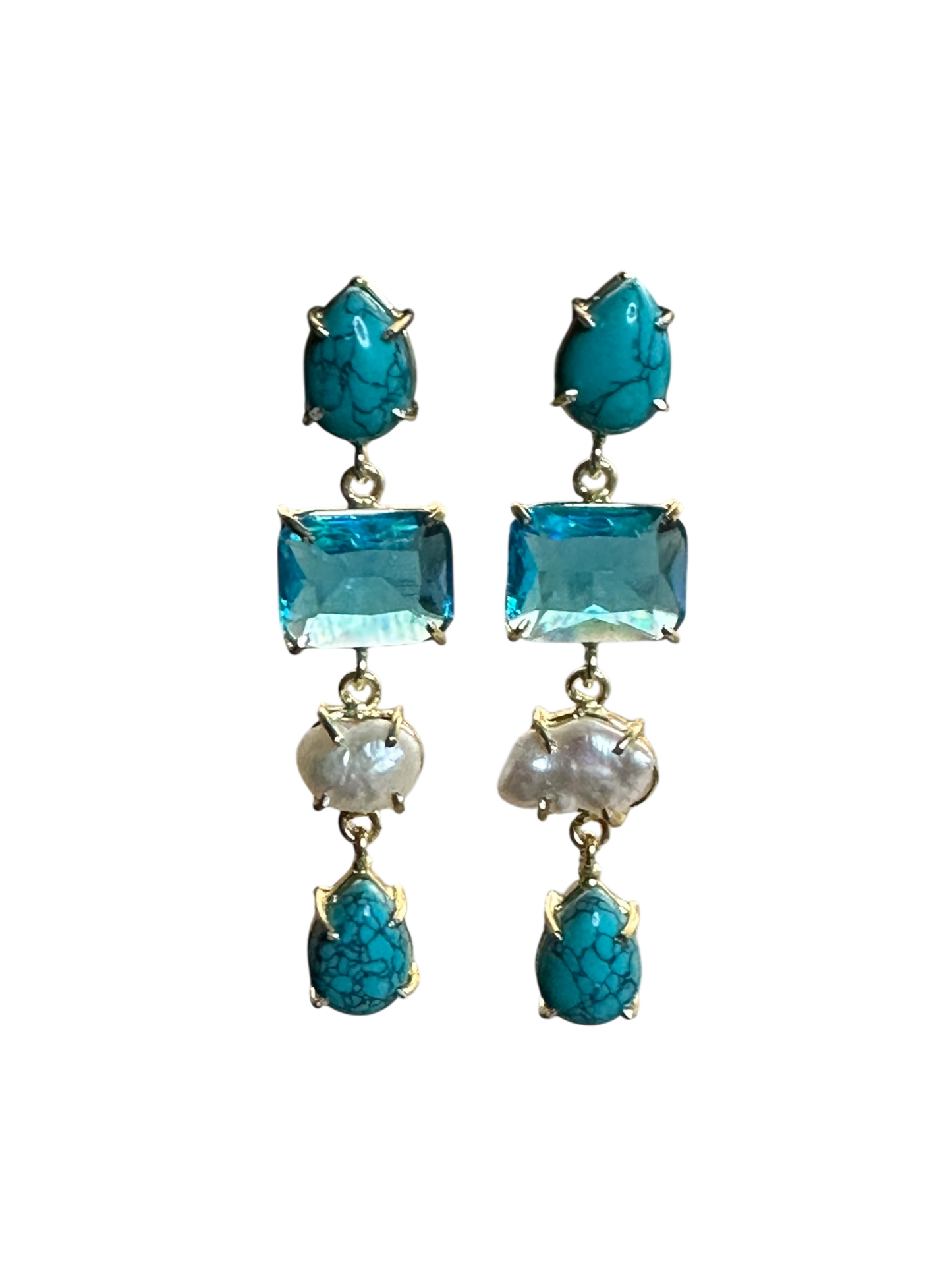 Stone and Pearl Long Danglers Earrings